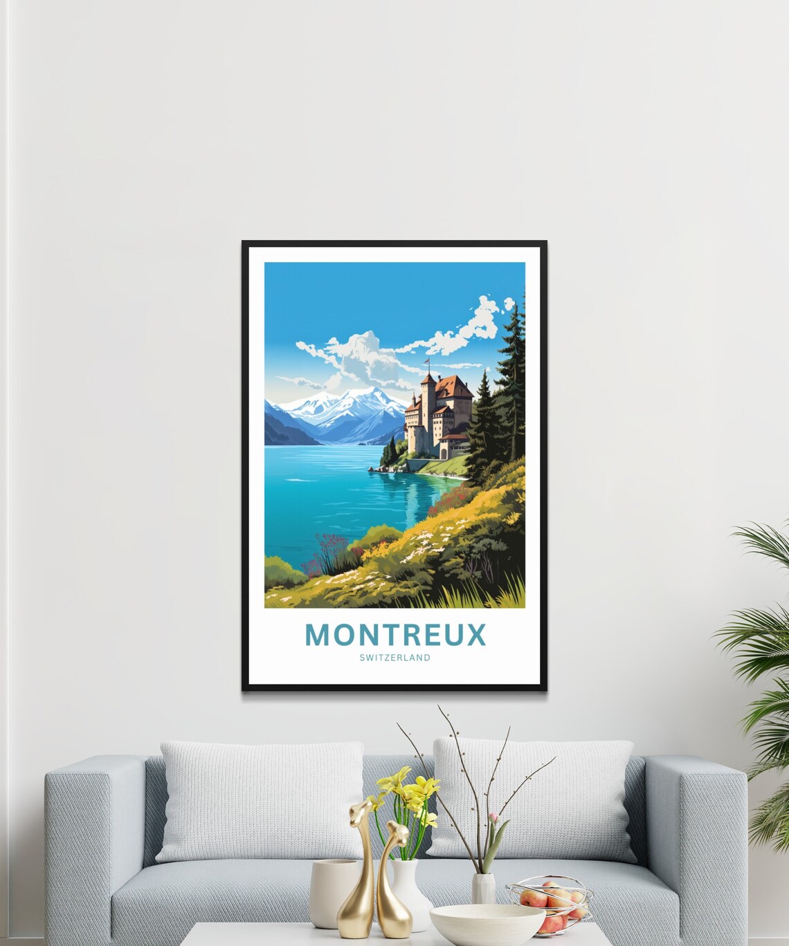 Personalized Montreux Switzerland Lakeside Castle Travel Poster - Image 2