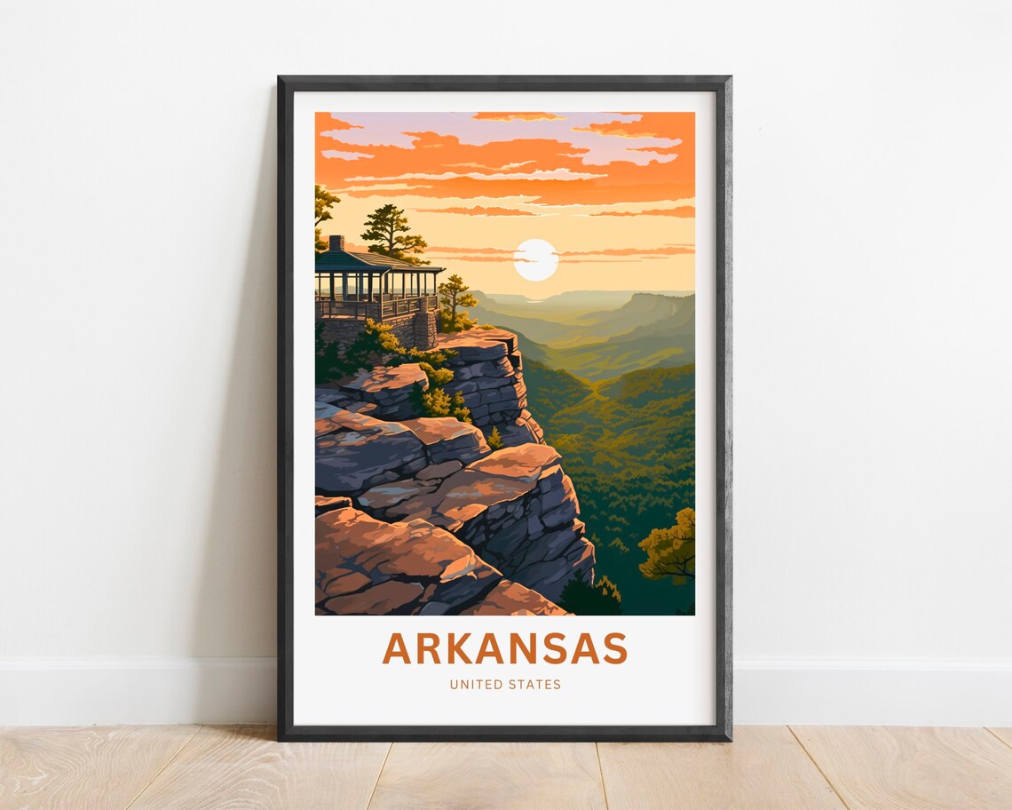 Arkansas Bluff Overlook Gazebo Sunset Valley View Travel Poster