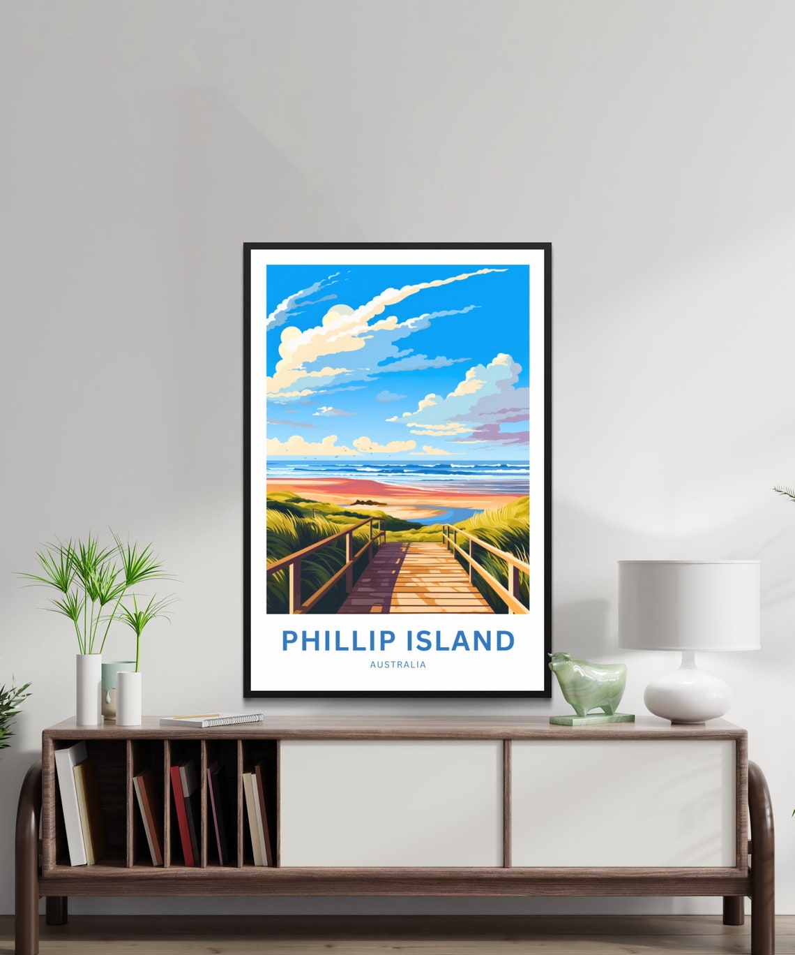 Phillip Island Australia Wooden Walkway Beach Path Custom Text Poster - Image 2
