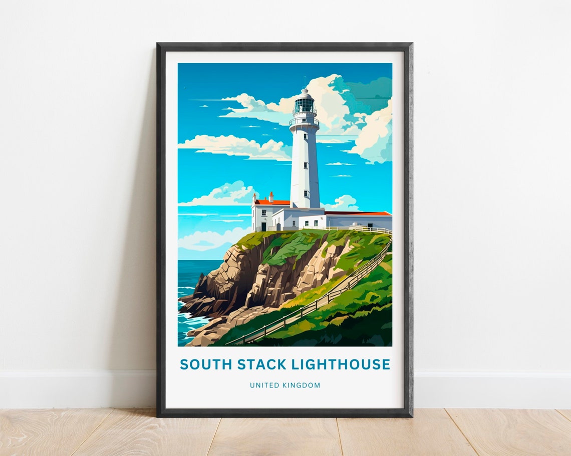 South Stack Lighthouse United Kingdom Rocky Headland Travel Poster