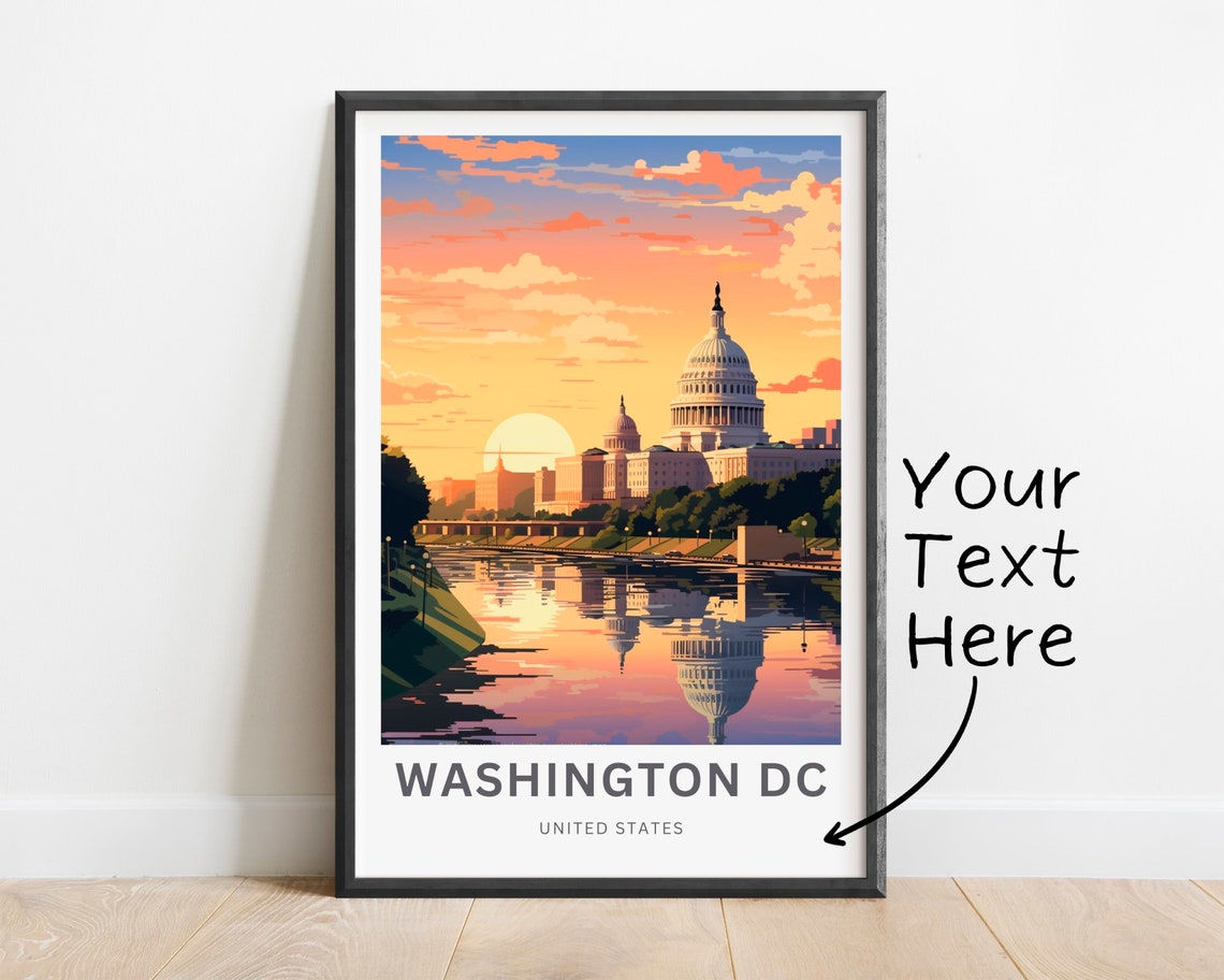 Personalized Washington DC Poster with US Capitol Sunset View Art