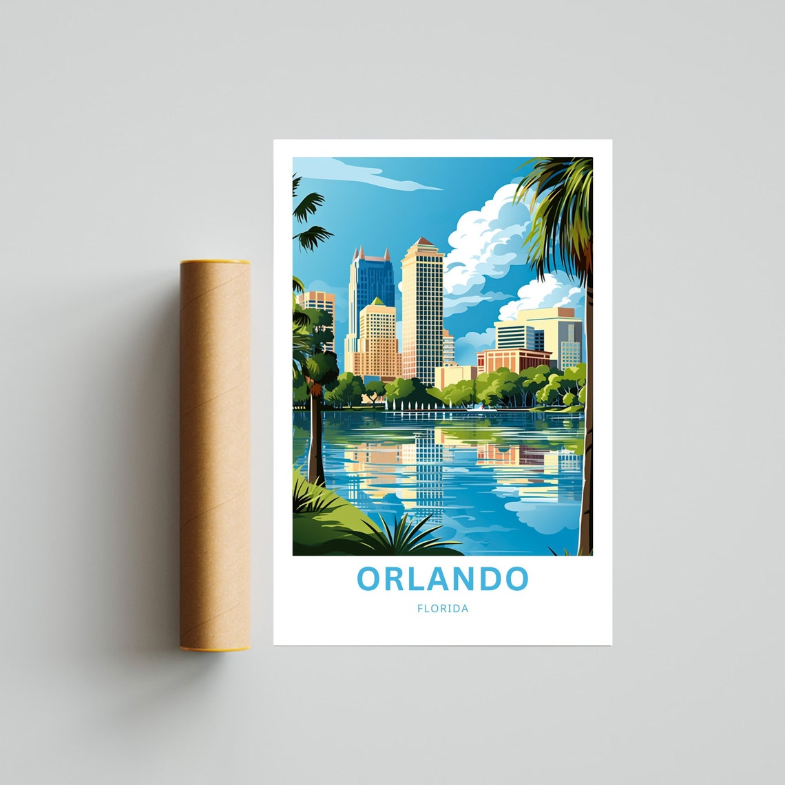 Orlando Florida Downtown Skyline Reflected in the Lake Poster - Image 4
