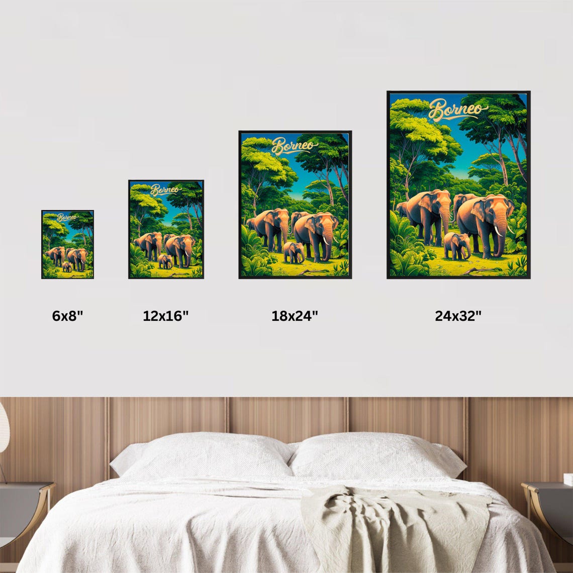 Borneo Malaysia Jungle Elephants Vintage Script Retro Travel Poster - Image 4