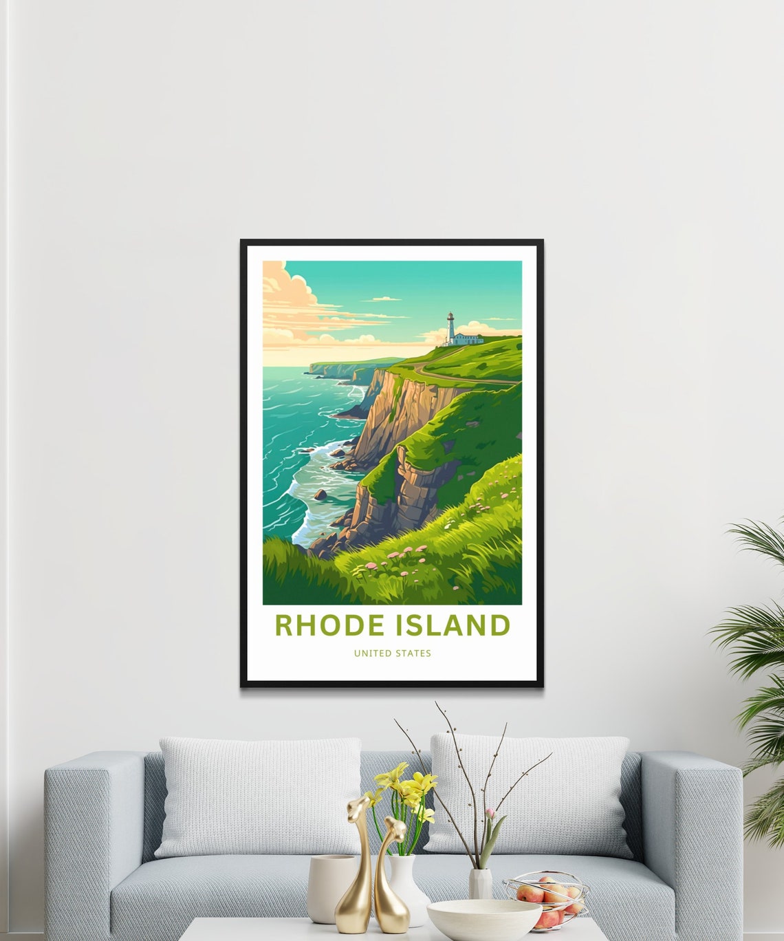 Rhode Island Lighthouse Coastal Cliffs Vintage Travel Poster - Image 3