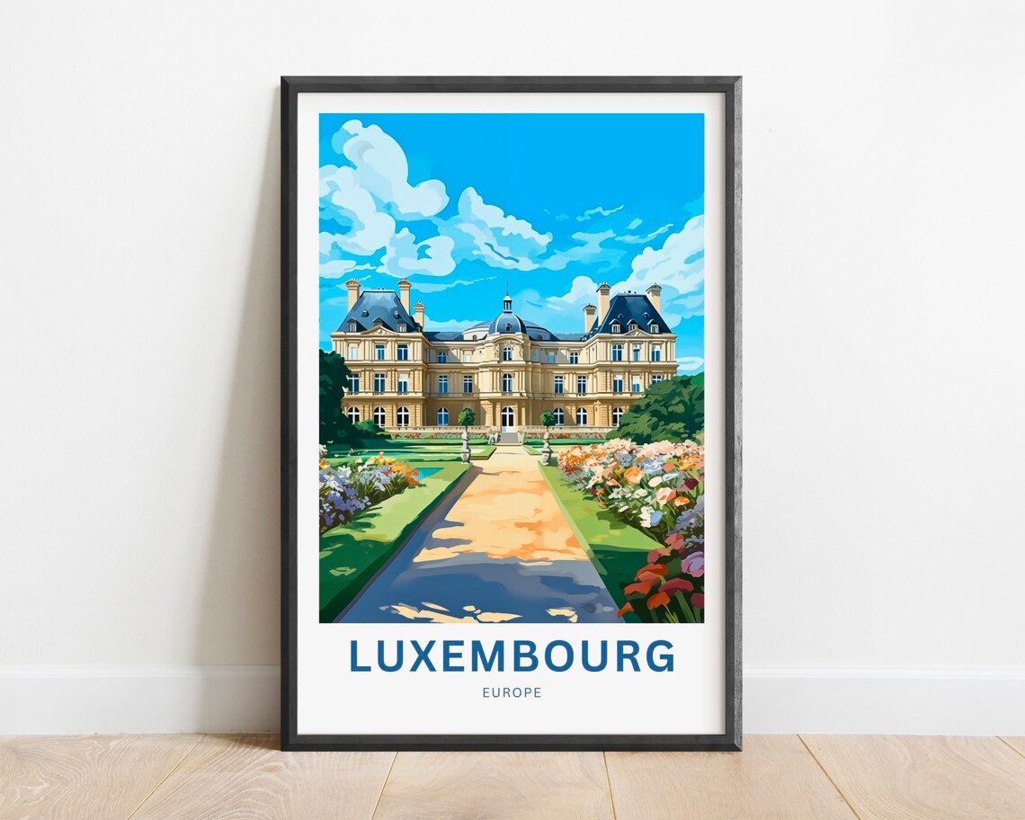 Luxembourg Europe Palace Flower Gardens Formal Park Travel Poster