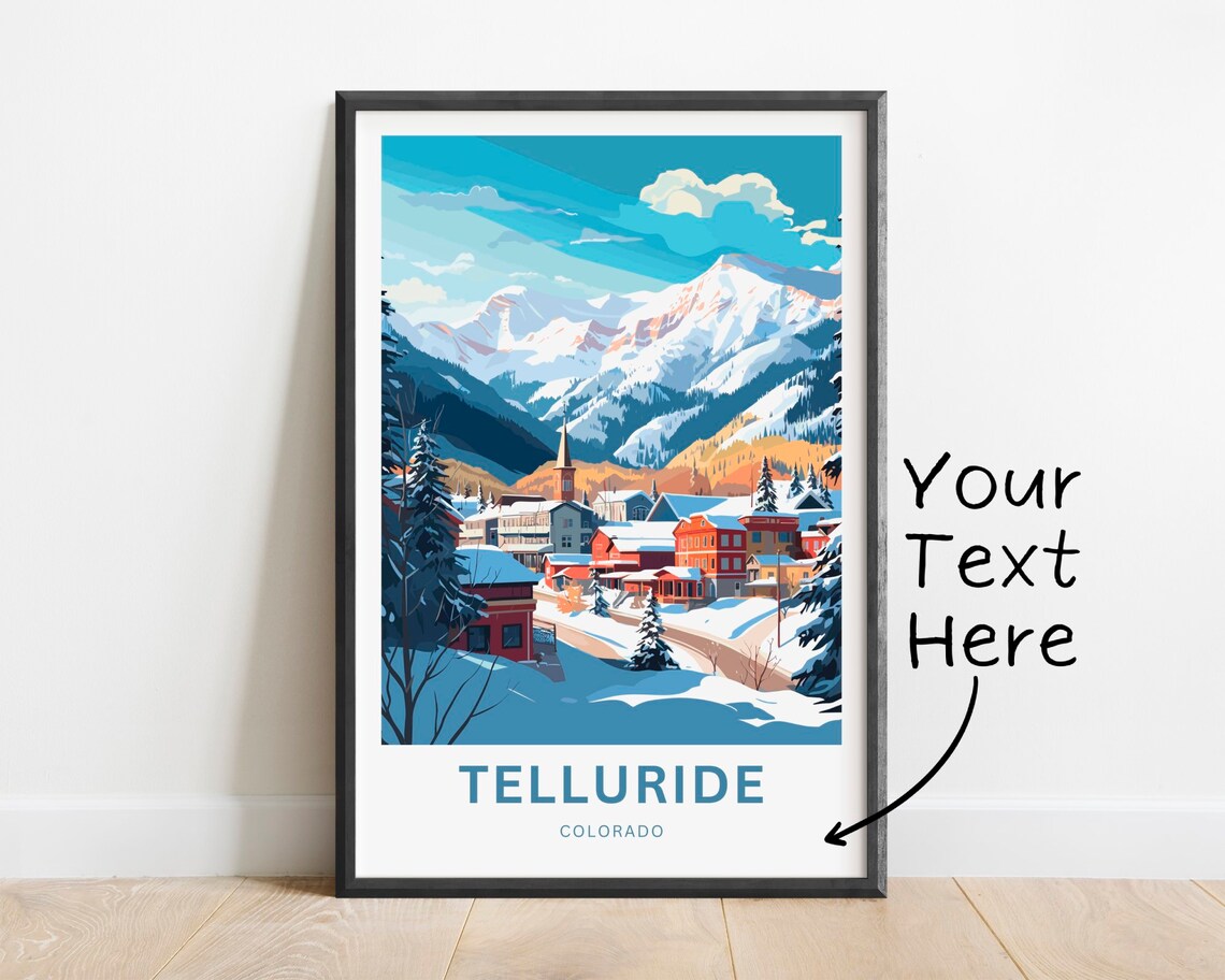 Telluride Colorado Panoramic Winter Village Personalized Poster