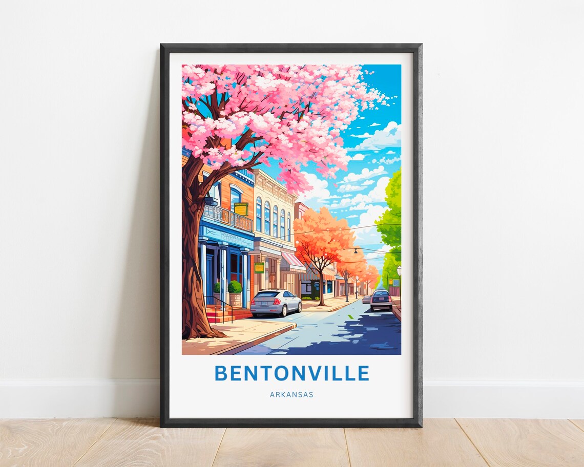 Bentonville Arkansas Cherry Blossom Downtown Street Travel Poster