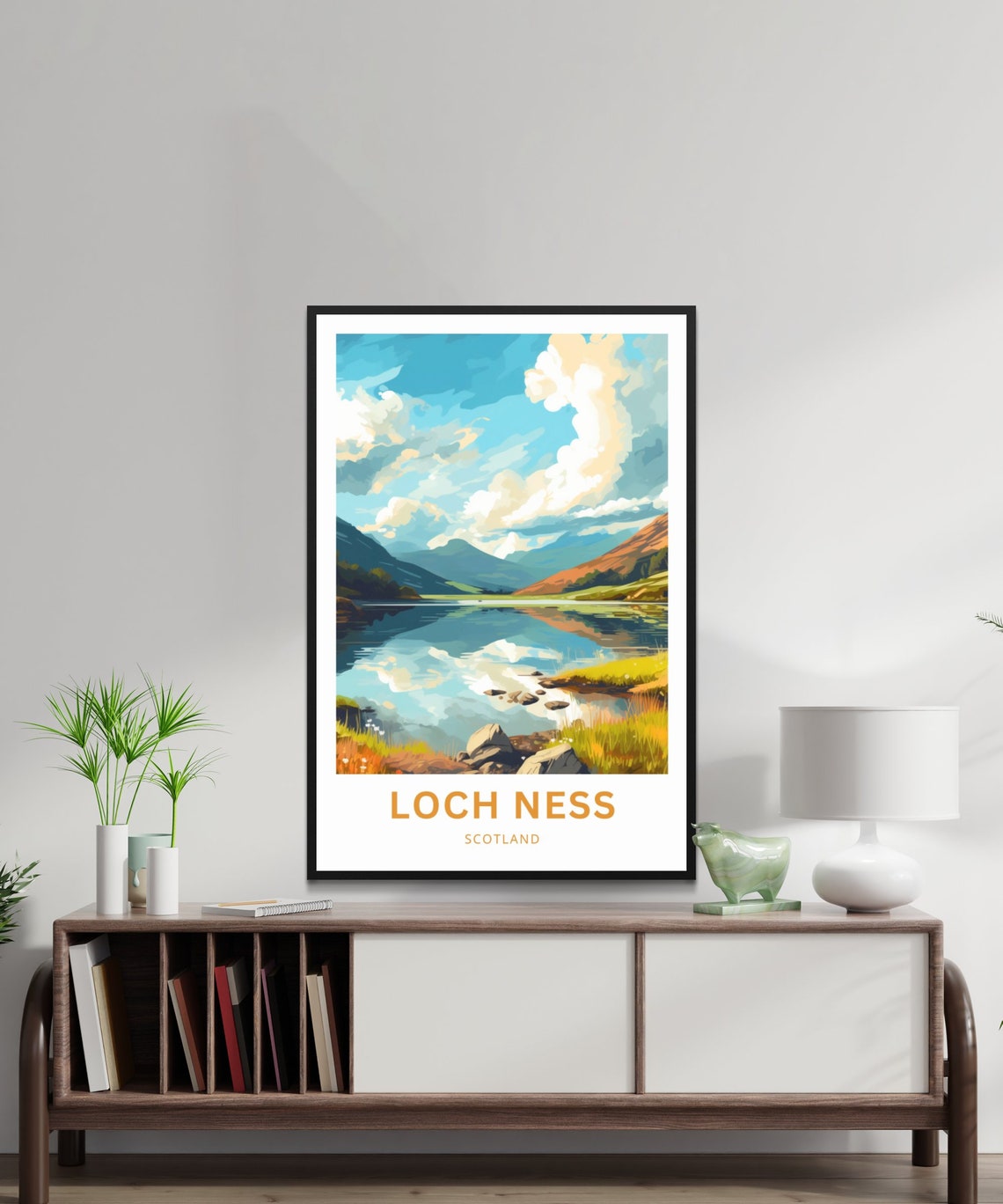 Loch Ness Scotland Mirror Calm Loch and Mountains Retro Poster - Image 2
