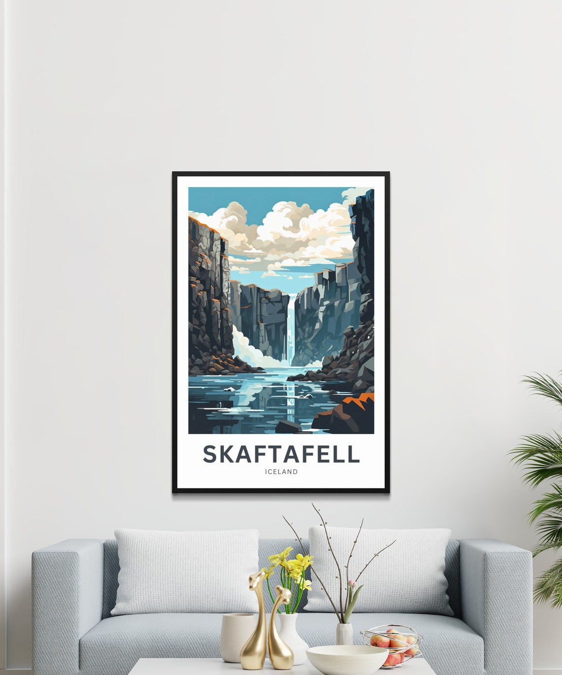 Skaftafell Iceland Canyon Waterfall Mirror Lake Scene Travel Poster - Image 3