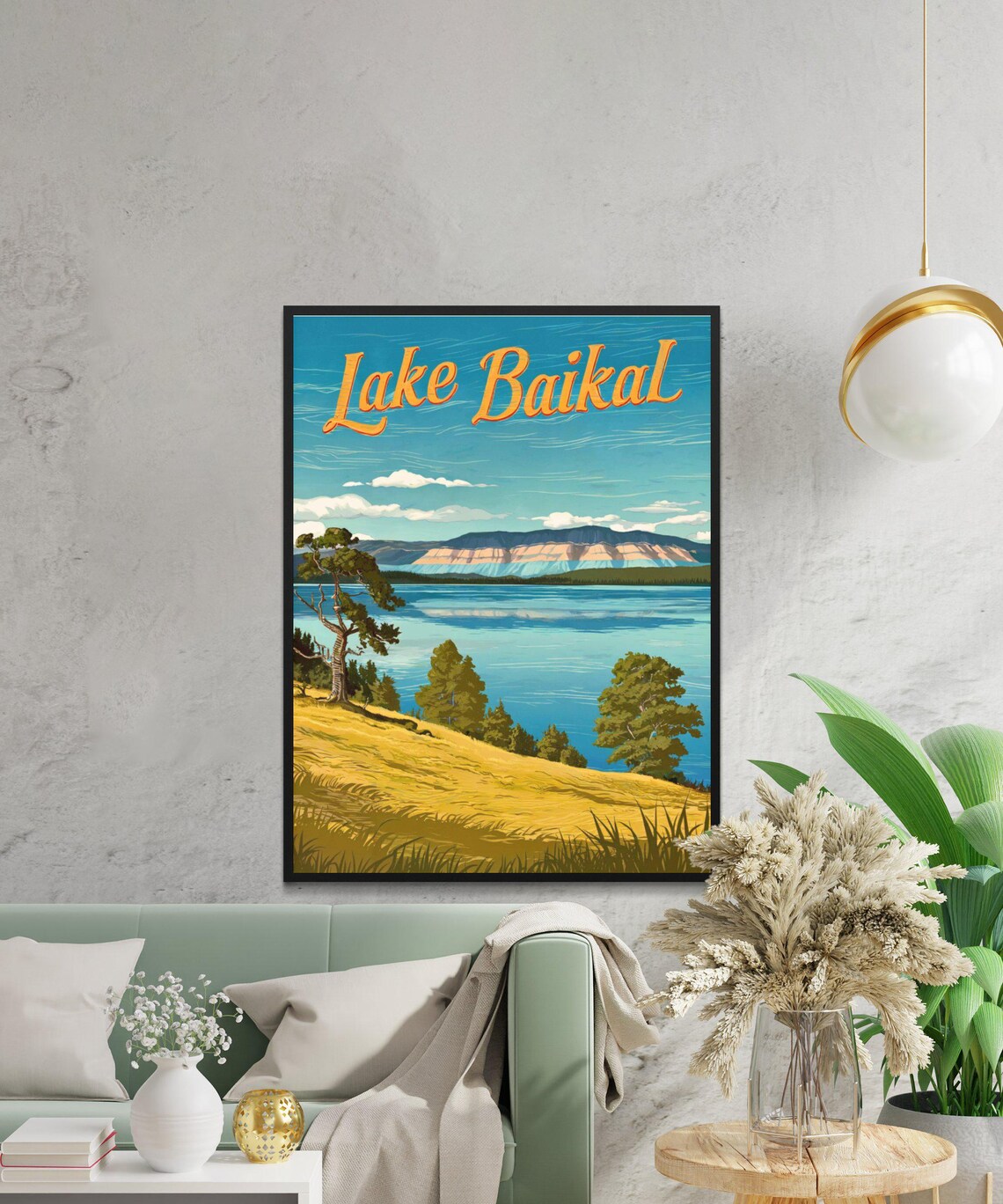 Lake Baikal Vintage Poster with Golden Shore and Calm Waters Art - Image 4