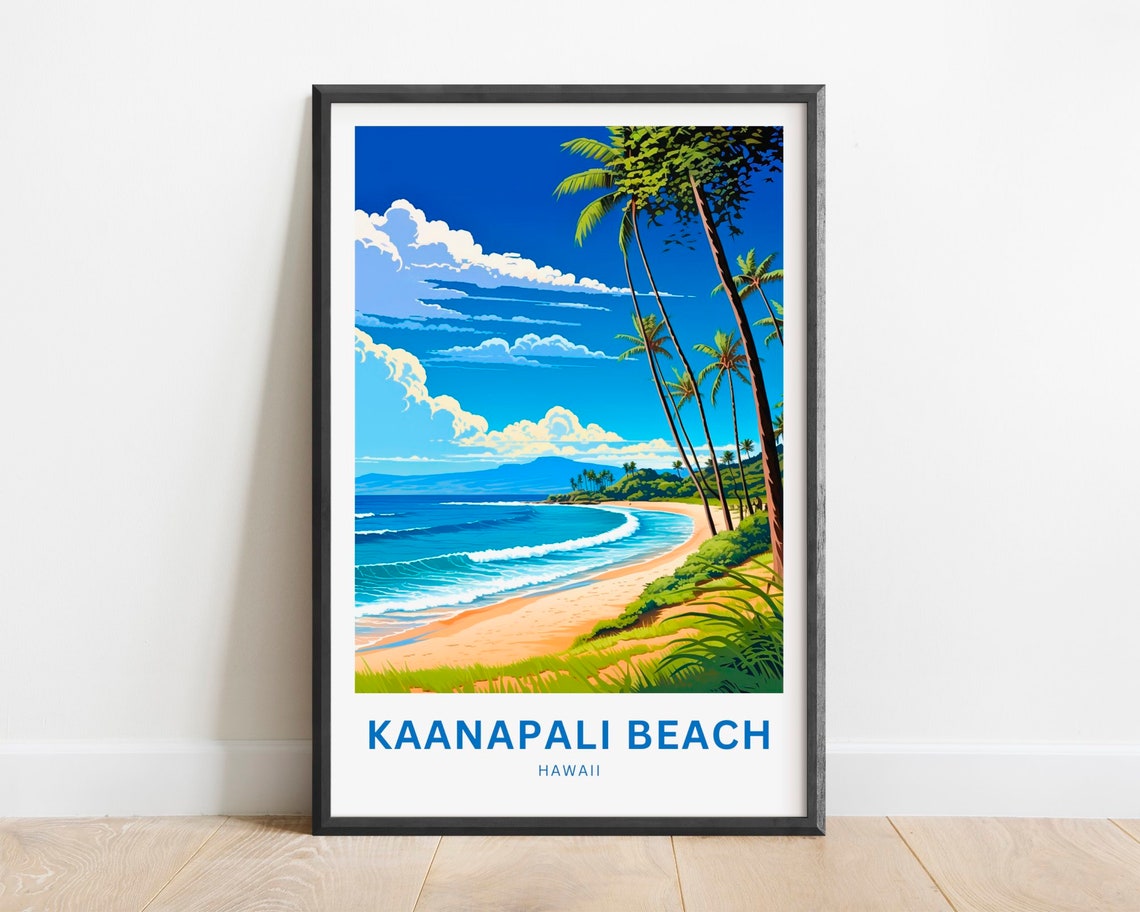 Kaanapali Beach Hawaii Palm Fringed Surf Beach Travel Poster