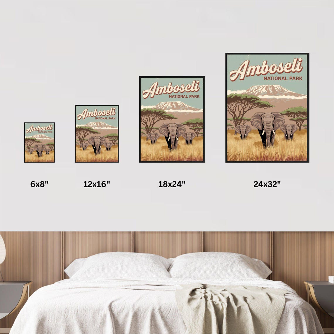 Amboseli National Park Retro Elephant Herd Kilimanjaro Poster - Image 2