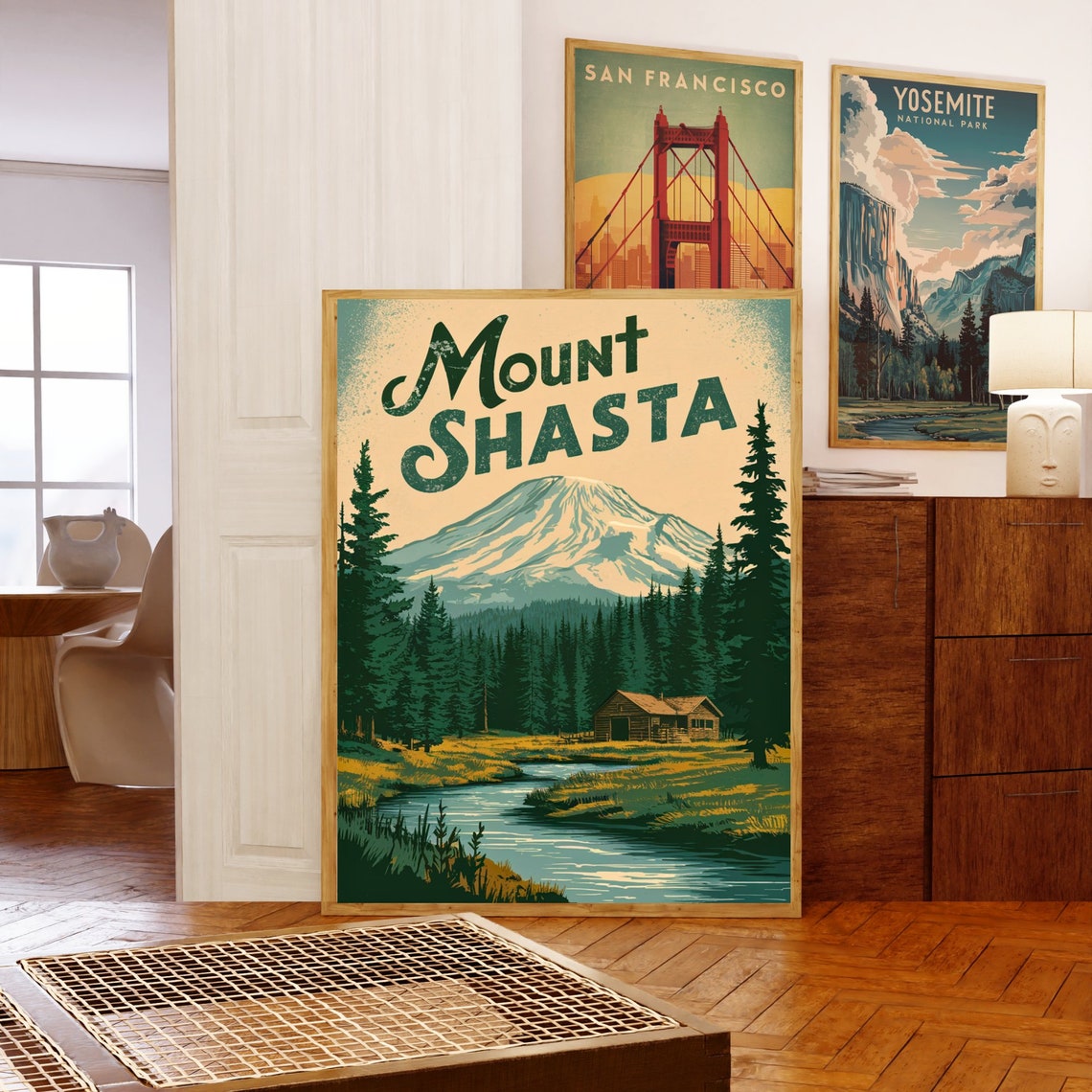Mount Shasta California Rustic Cabin Creek Distressed Vintage Poster - Image 5