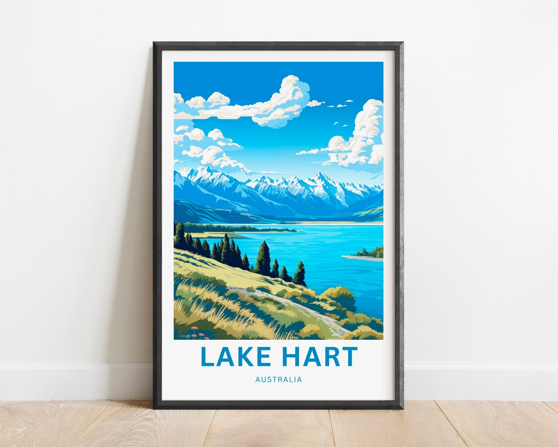 Lake Hart Australia Blue Mountain Lake Vintage Travel Poster Peaks