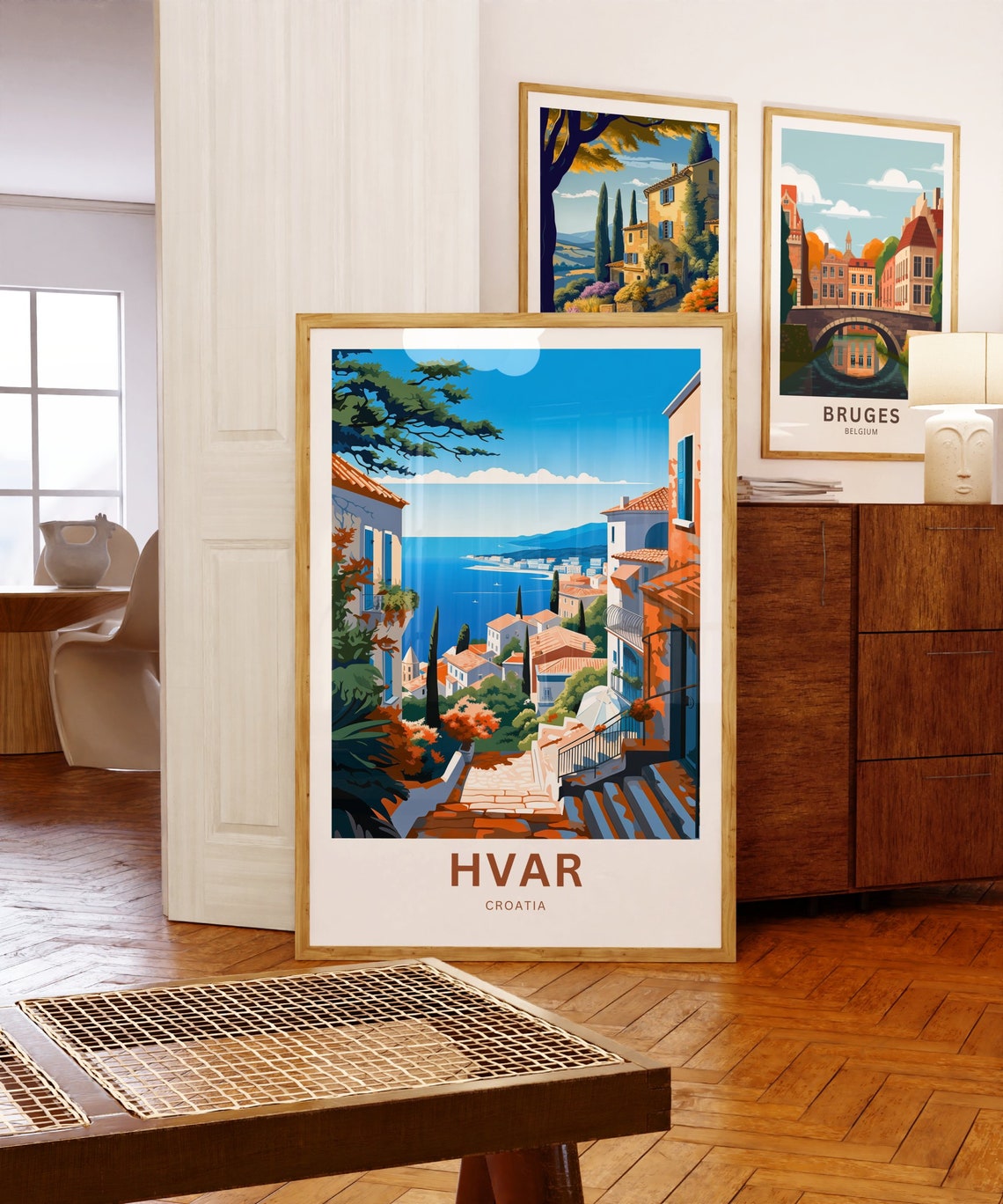 Hvar Croatia Old Town Staircase Customizable Text Travel Poster - Image 5