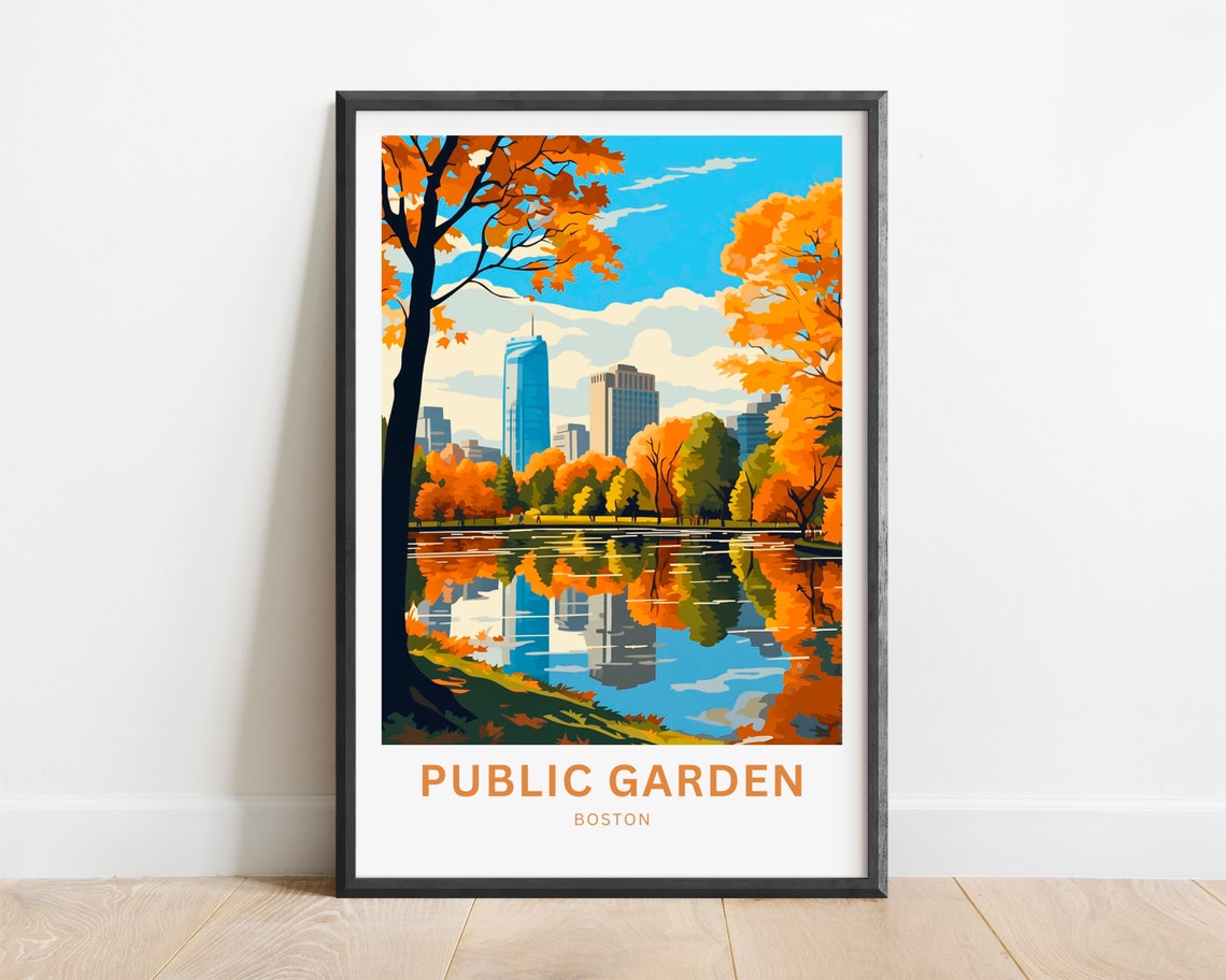 Boston Public Garden Autumn Reflection Skyline Trees Scenic Poster