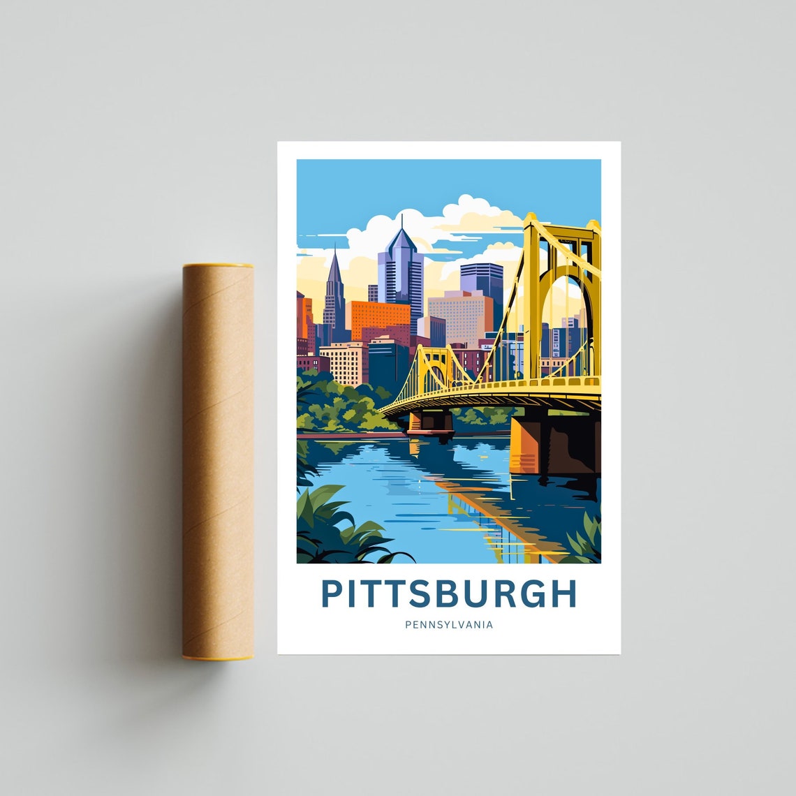 Personalized Pittsburgh Pennsylvania Yellow Bridge Skyline Poster - Image 4
