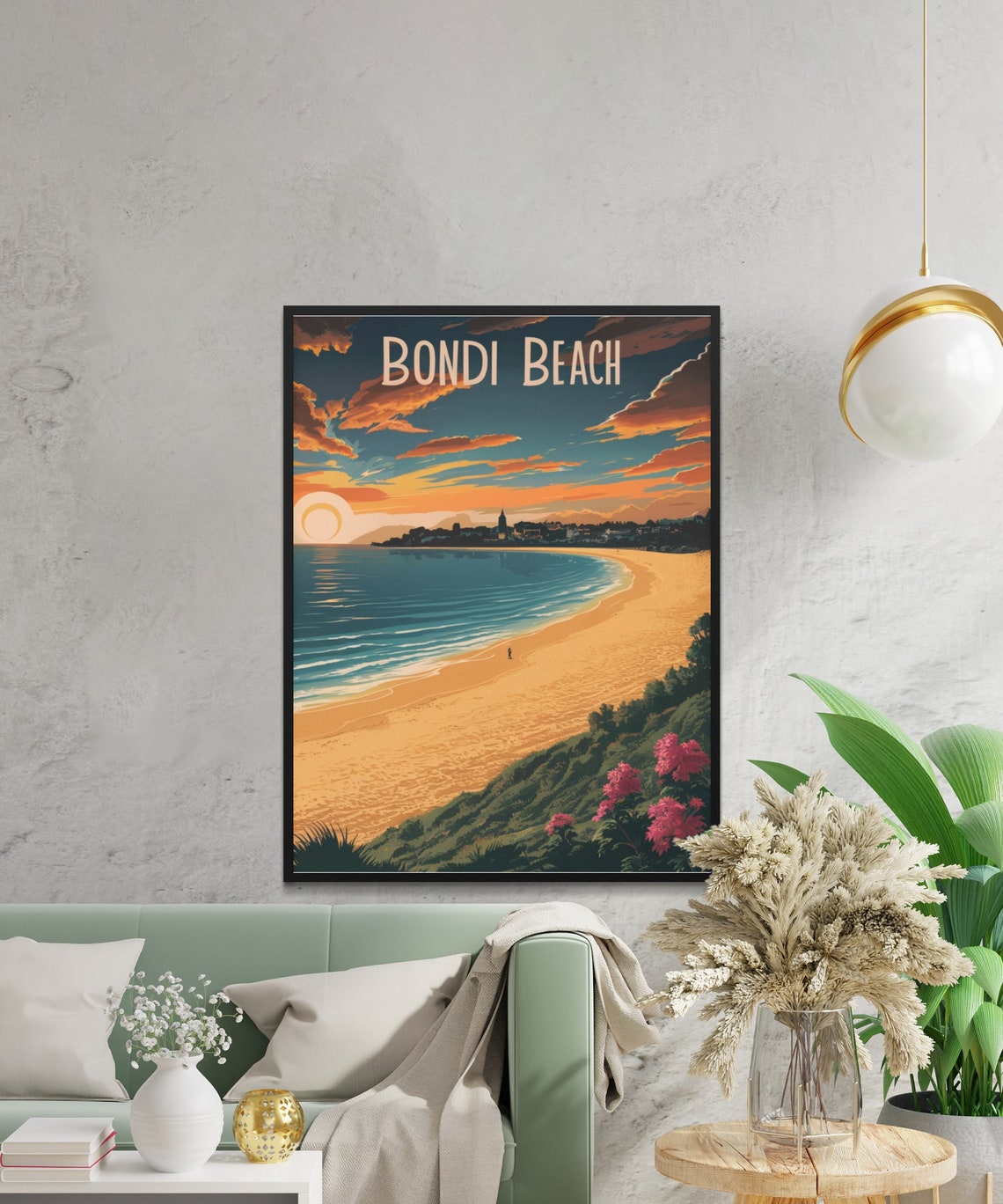 Bondi Beach Fiery Sunset Clouds Lone Walker Golden Shore Poster - Image 2