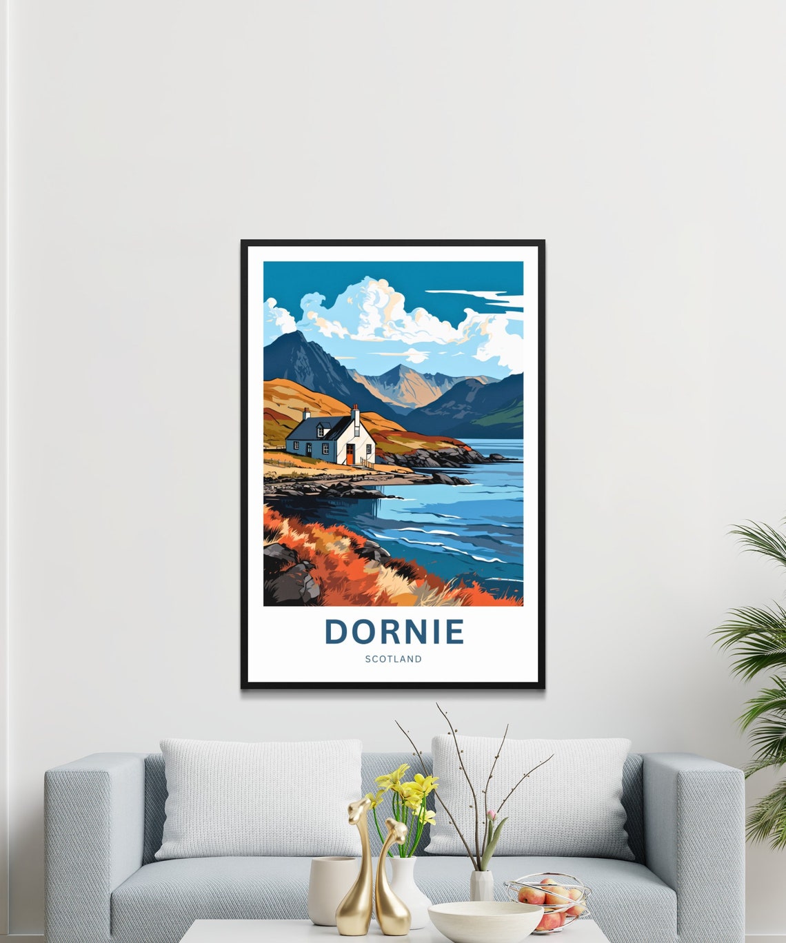 Personalized Dornie Scotland Cottage by the Loch Mountains Poster - Image 3