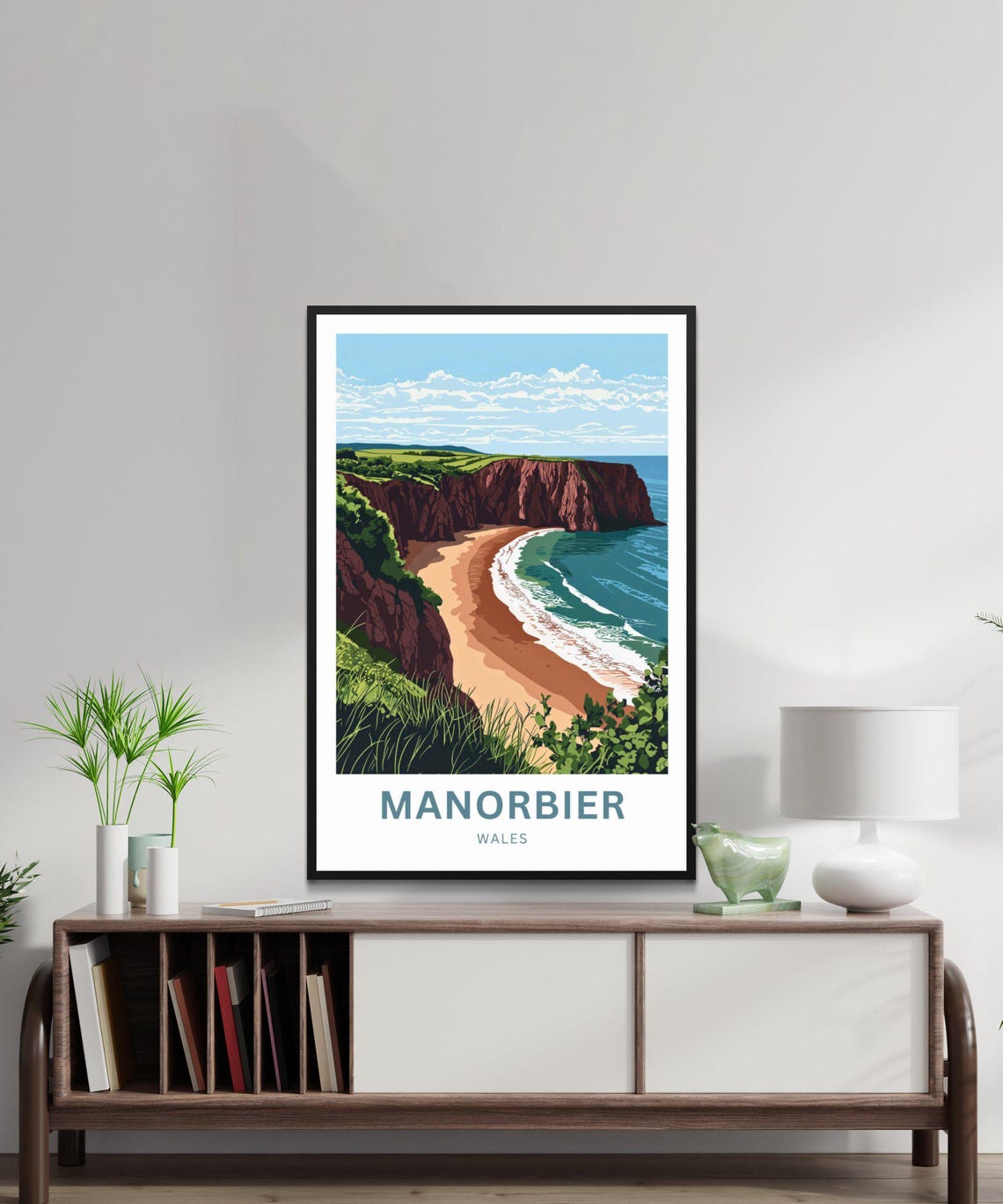 Manorbier Wales Red Cliff Beach Cove Dramatic Coastline Poster - Image 3