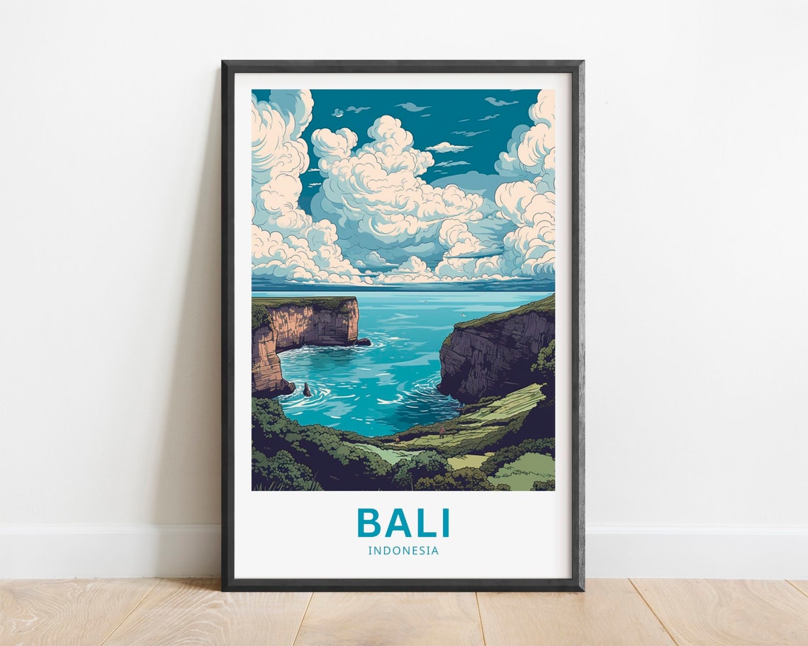 Bali Indonesia Sea Cliffs Turquoise Ocean Dramatic Clouds Poster