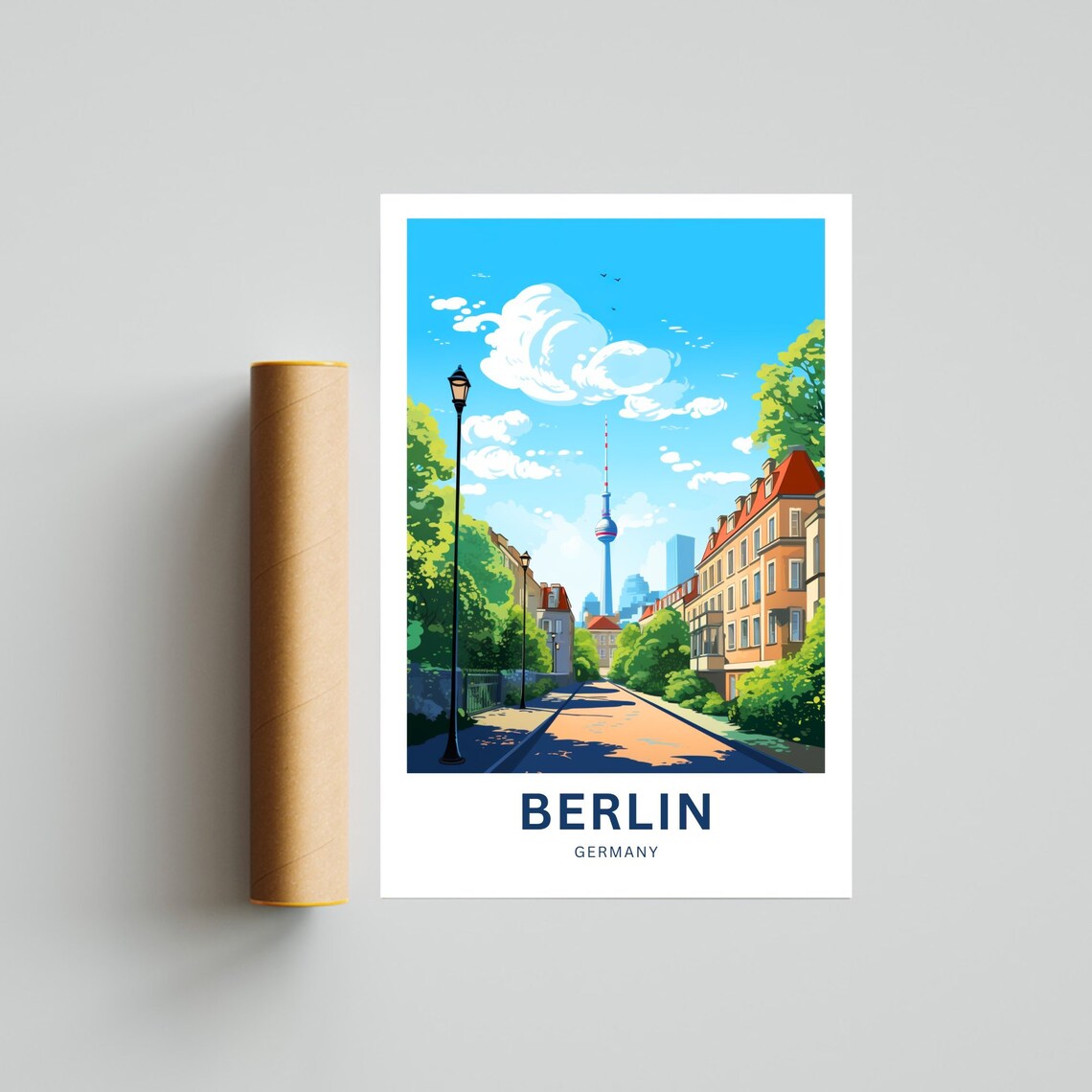 Berlin Germany TV Tower Sunlit Historic Street Travel Poster - Image 4