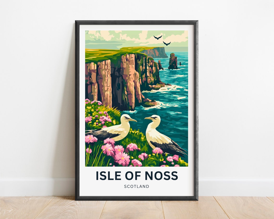 Isle of Noss Scotland Gannets on Sea Cliffs Personalized Poster - Image 2