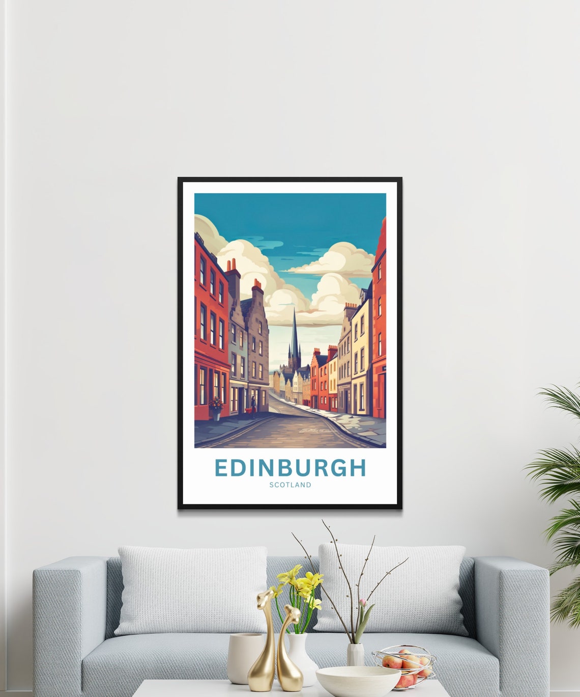 Edinburgh Scotland Curved Old Street Stone Tenements Scene Poster - Image 3