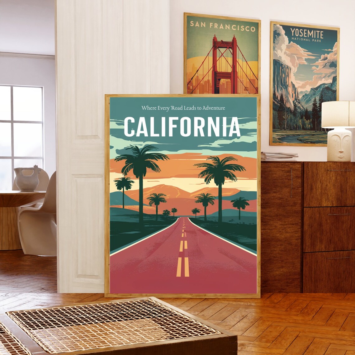 California Palm Tree Road Sunset Retro Adventure Travel Poster - Image 5