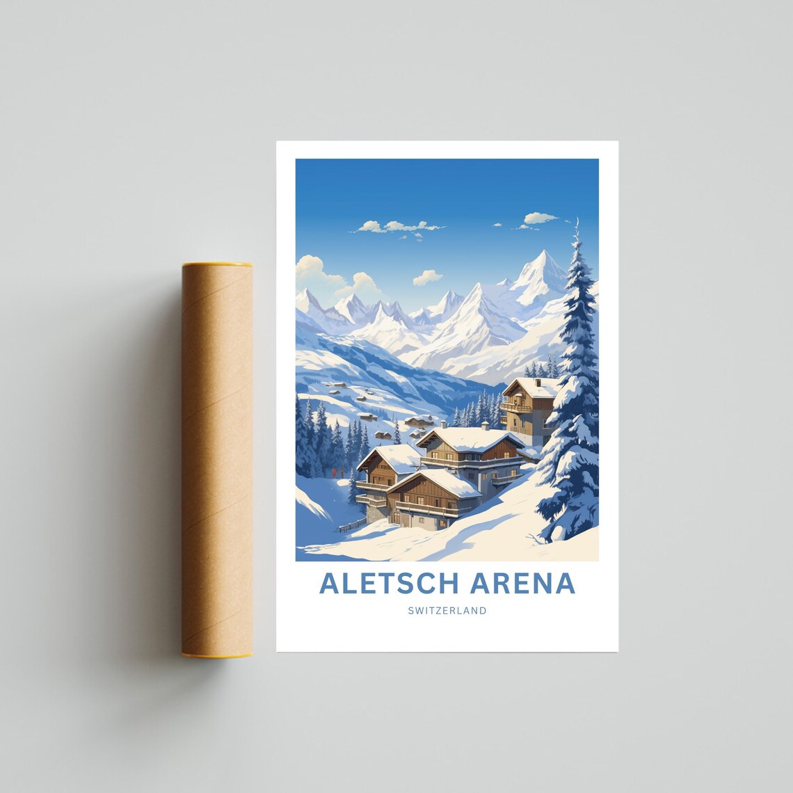 Aletsch Arena Switzerland Snowy Chalets Winter Wonderland Poster - Image 4