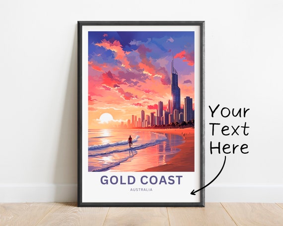 Personalized Gold Coast Travel Print Poster Queensland Australia Wall Art Framed Present Gift Custom