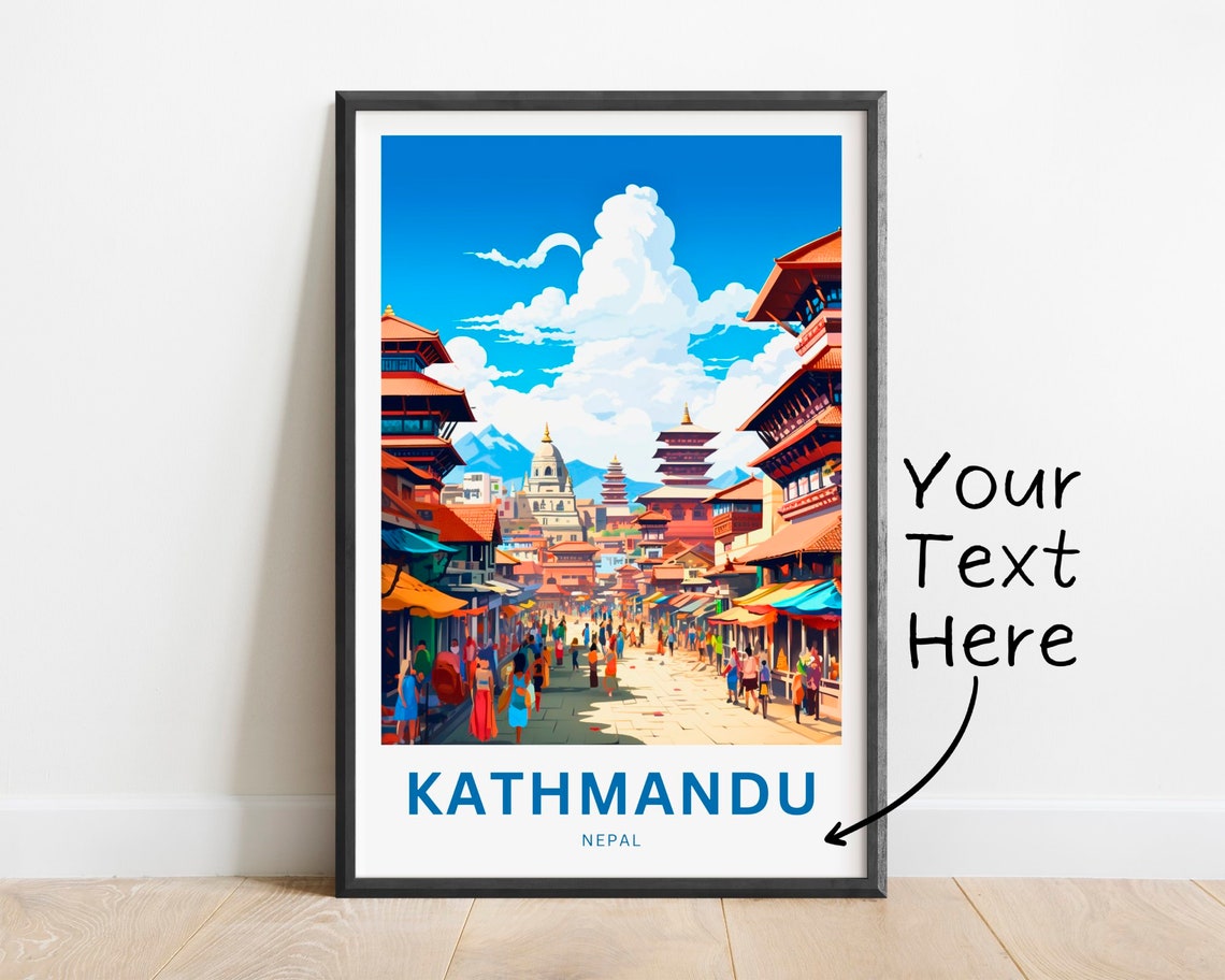 Personalized Kathmandu Nepal Old Town Temples Custom Travel Poster
