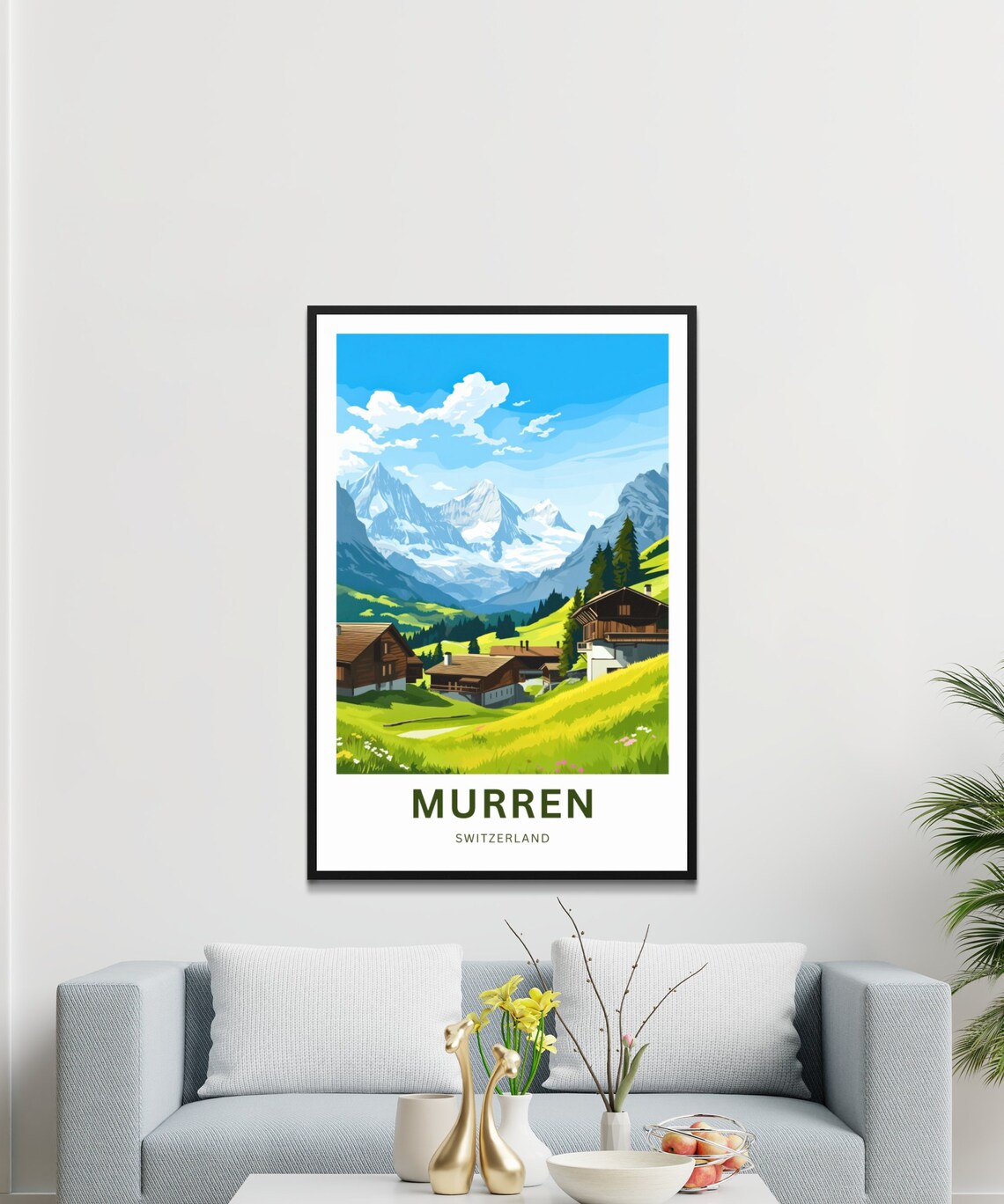 Personalized Murren Switzerland Alpine Village Chalet View Poster - Image 3