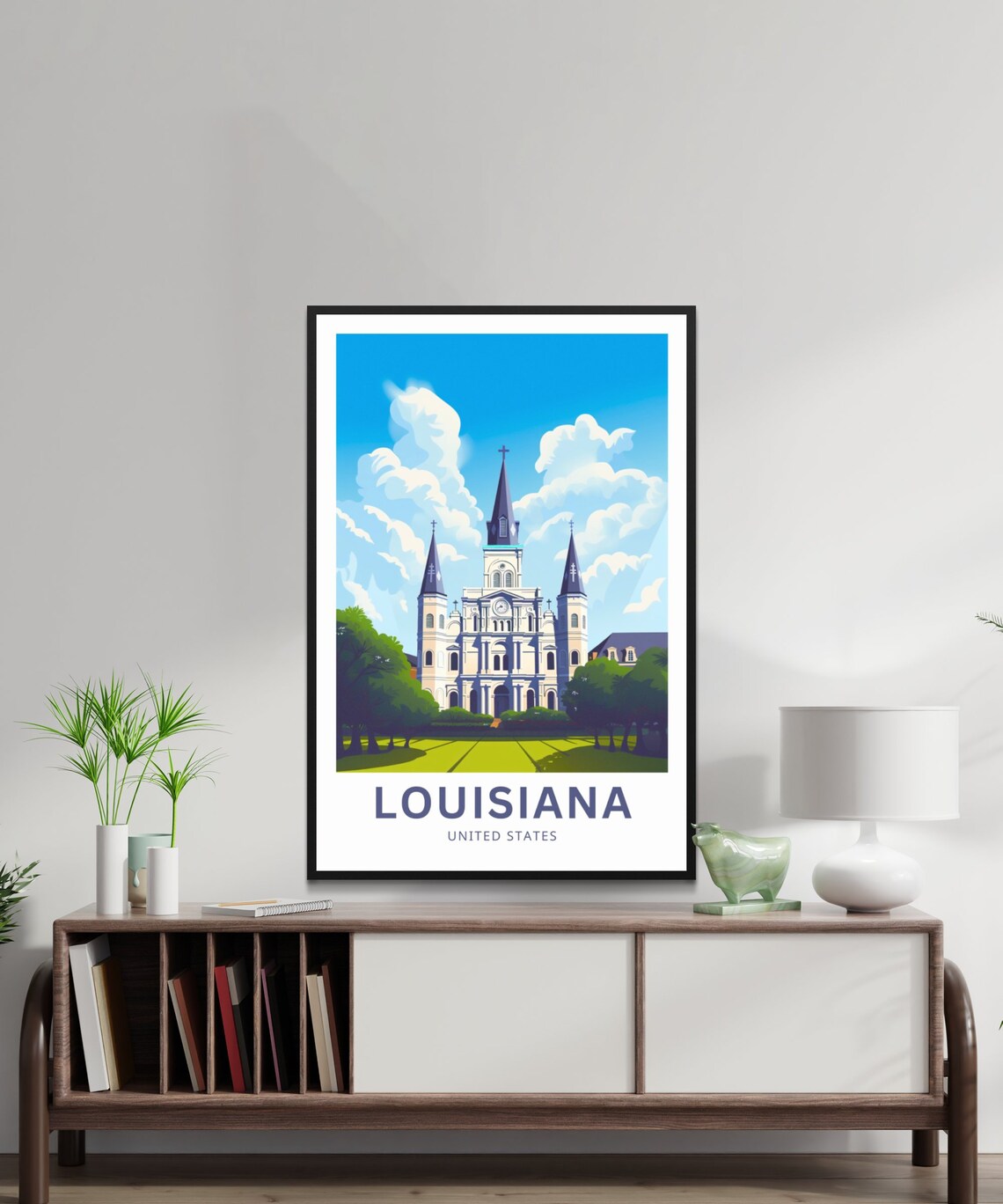 Louisiana St Louis Cathedral New Orleans Illustrated Travel Poster - Image 2