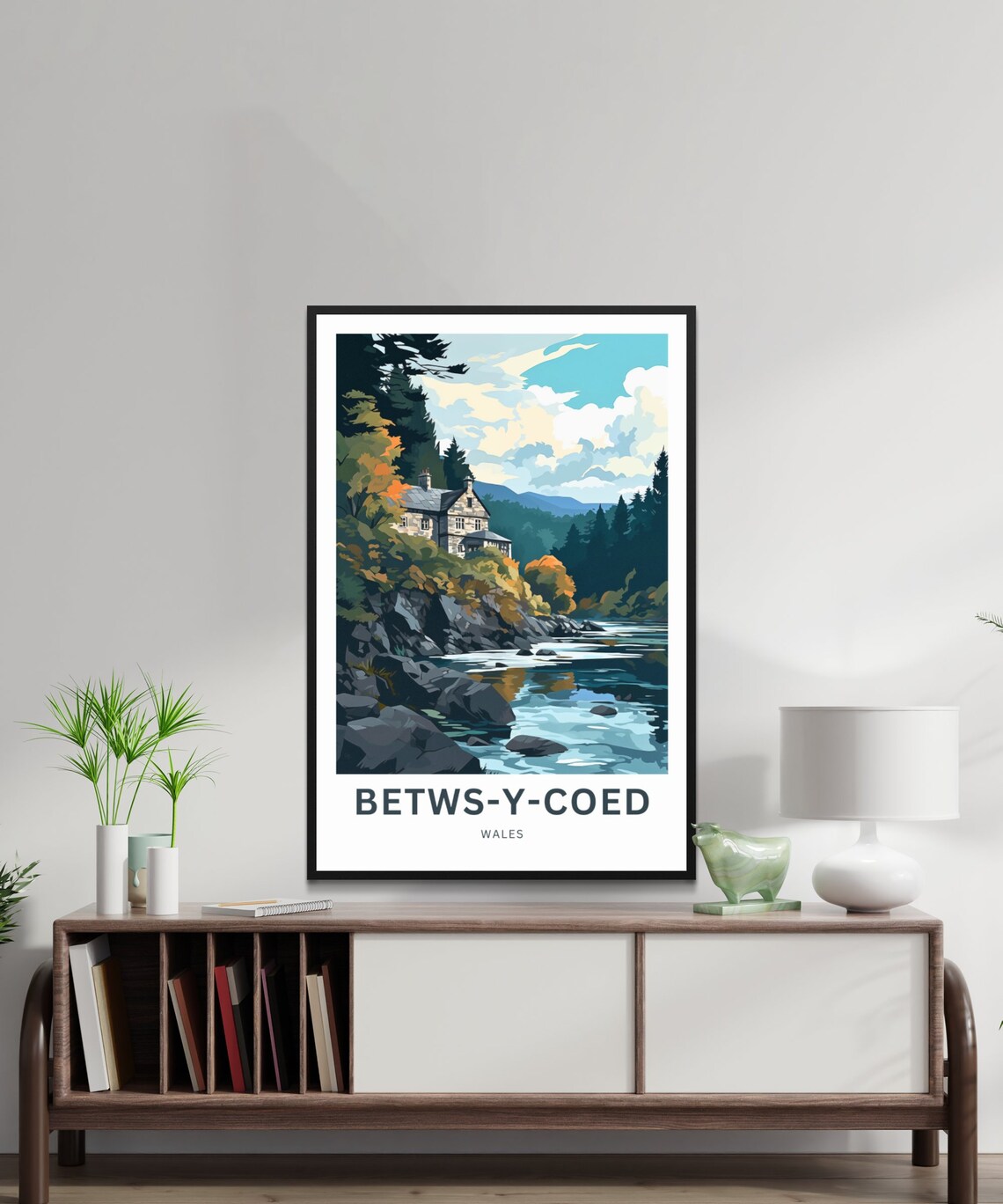 Betws Y Coed Wales Autumn River Stone Cottage Landscape Travel Poster - Image 2