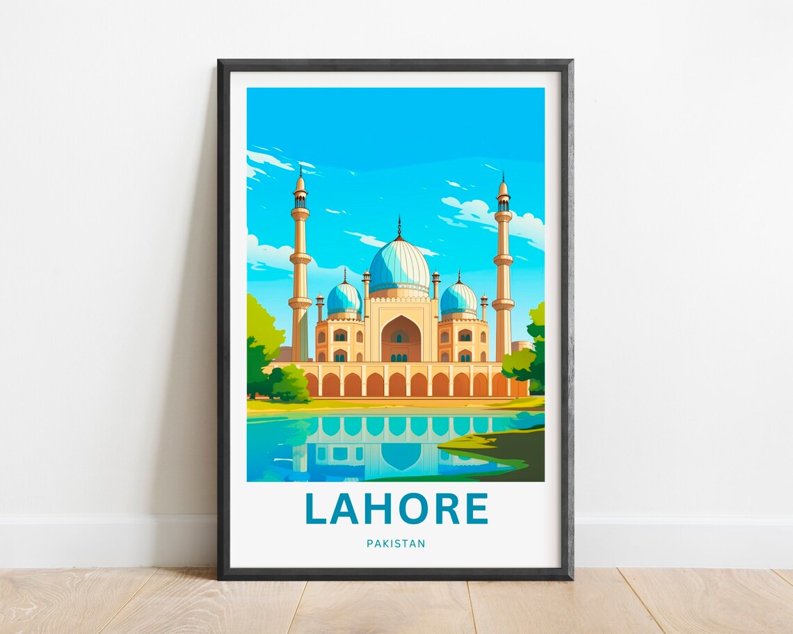 Lahore Pakistan Badshahi Mosque Domes Grand Skyline Travel Poster