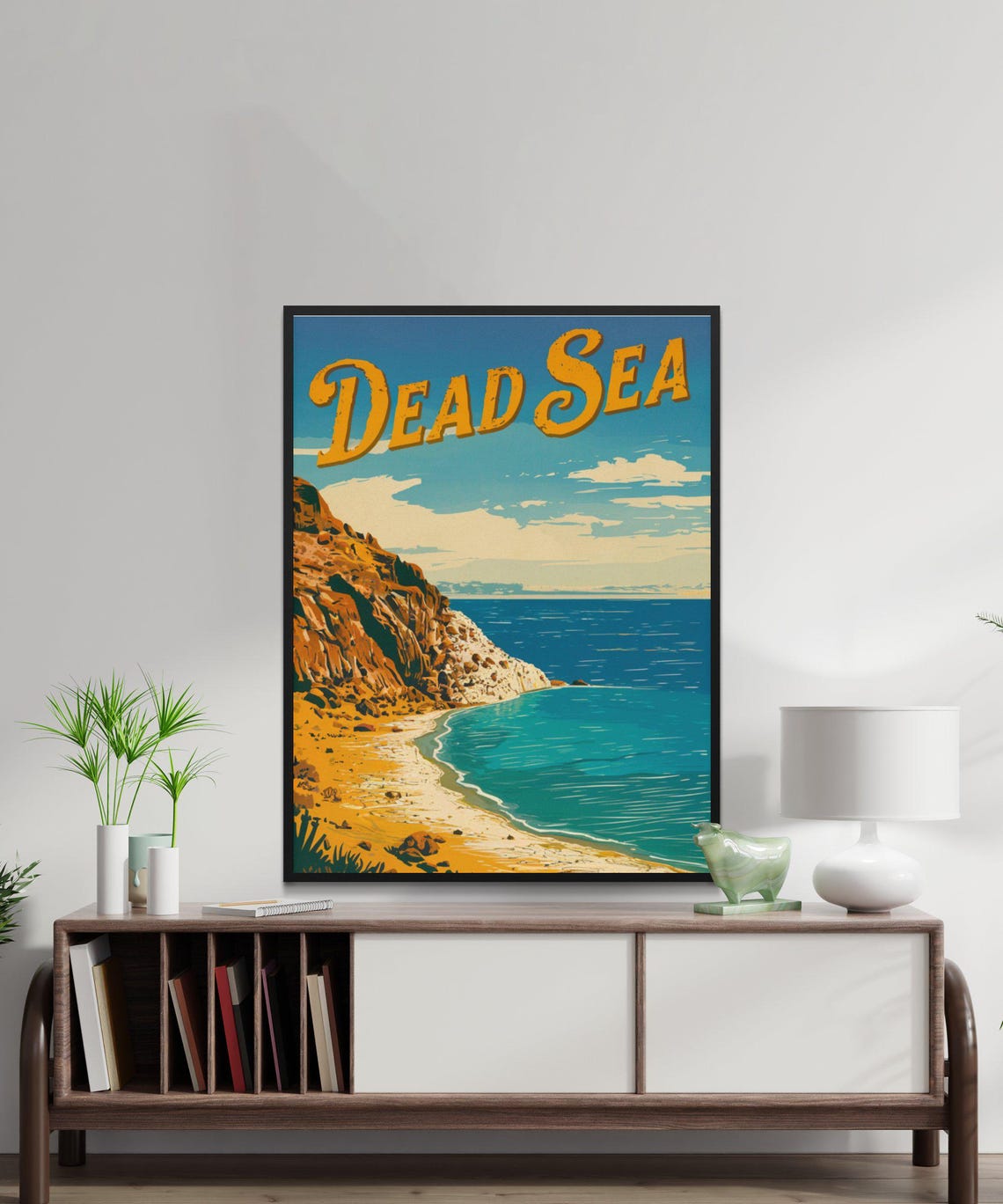 Dead Sea Rocky Shoreline Salt Cliffs Desert Oasis Retro Travel Poster - Image 2
