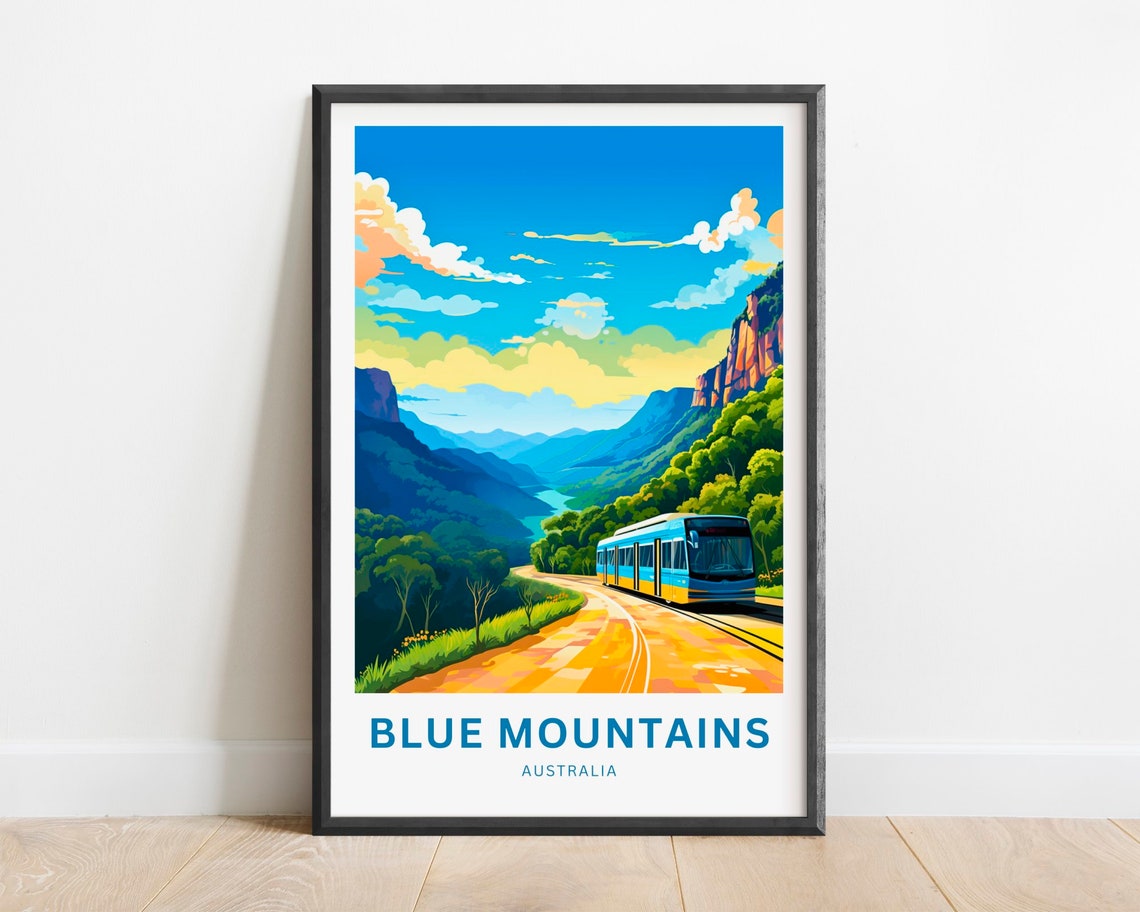 Blue Mountains Australia Train Valley Cliffs Railway Travel Poster