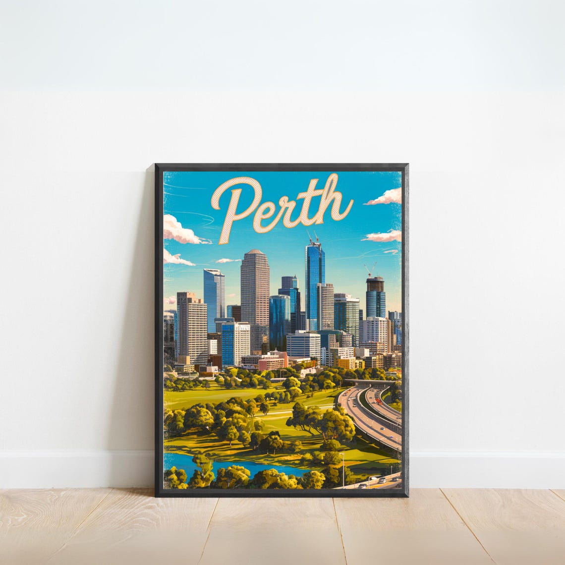 Perth Australia Modern City Skyline Kings Park View Travel Poster