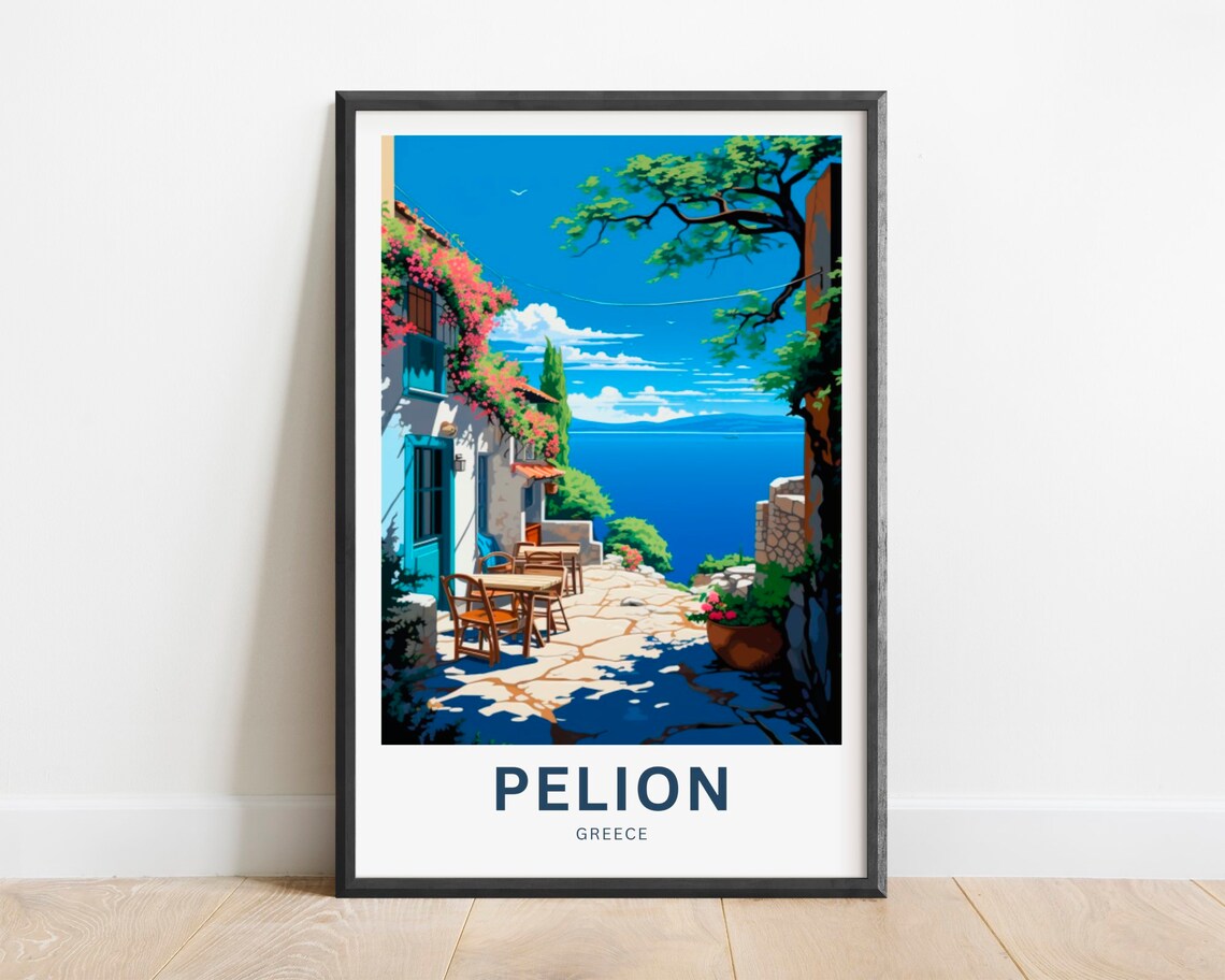 Pelion Greece Seaside Taverna Terrace Overlooking Sea Poster