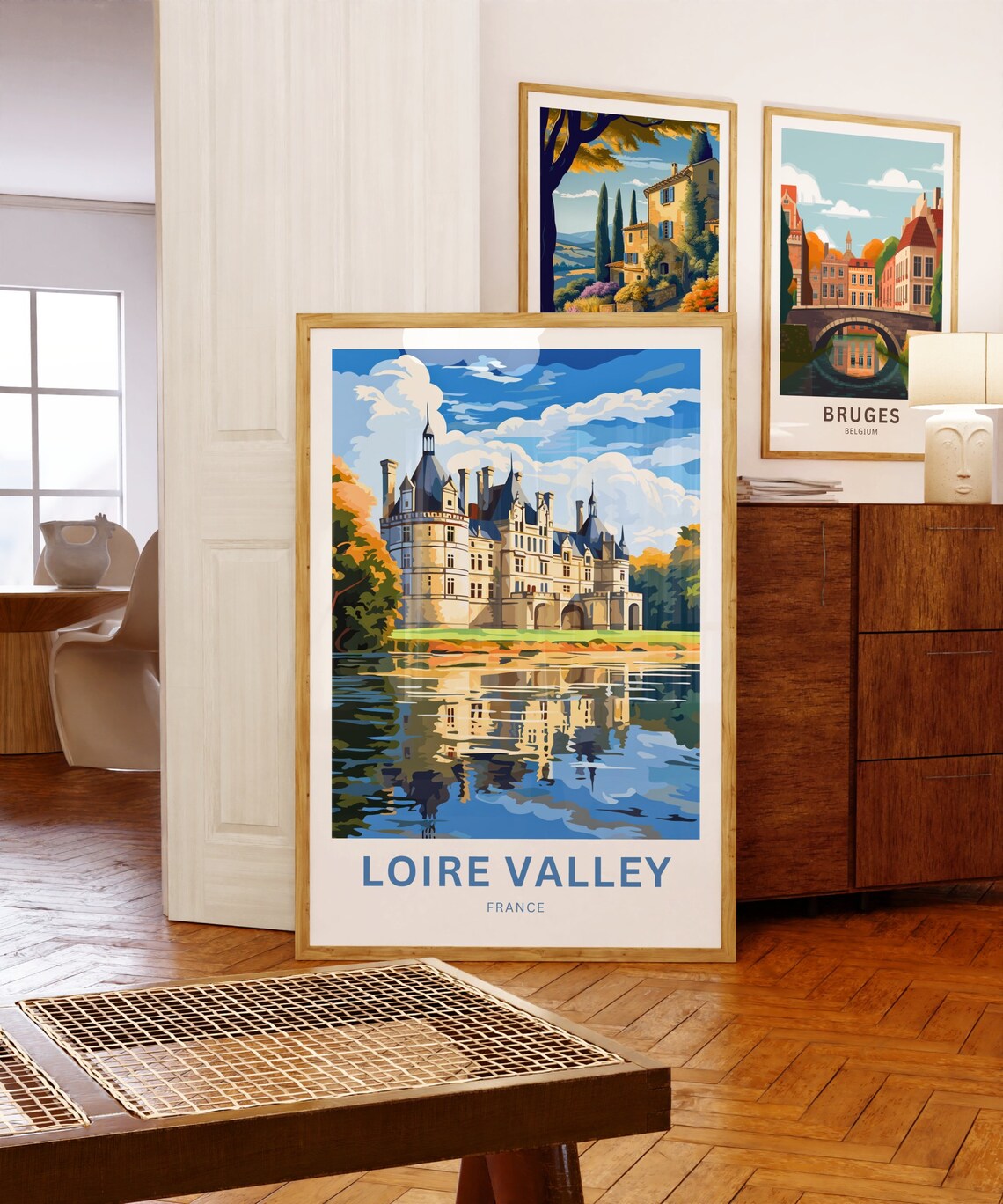 Loire Valley France Renaissance Chateau Lake Reflection Travel Poster - Image 5