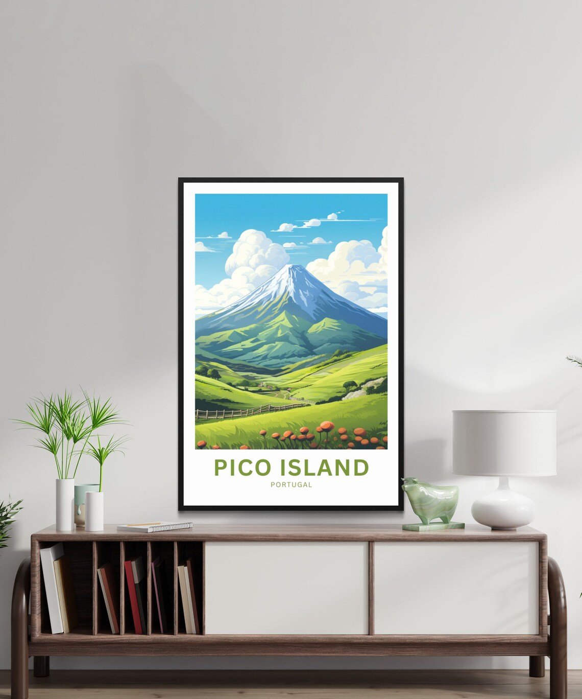 Pico Island Portugal Green Volcano Hills Daytime Travel Poster - Image 2