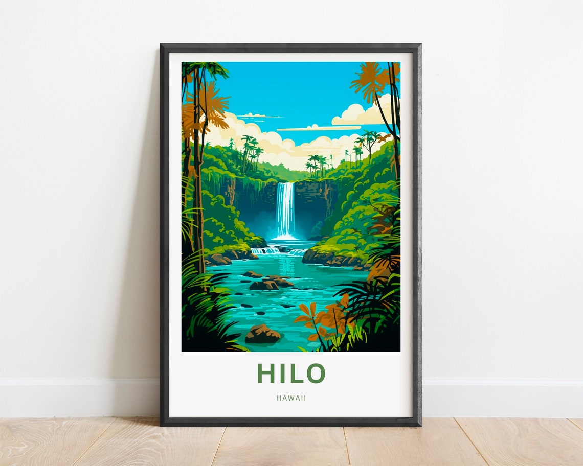 Hilo Hawaii Waterfall Jungle Scene Tropical Island Travel Poster