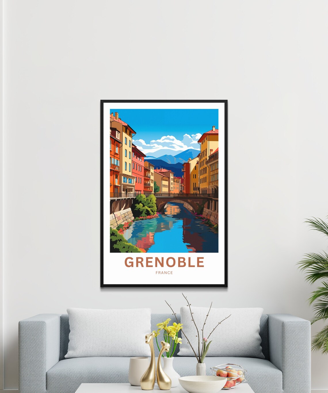 Grenoble France Riverside Old Town Mountain View Travel Poster - Image 3