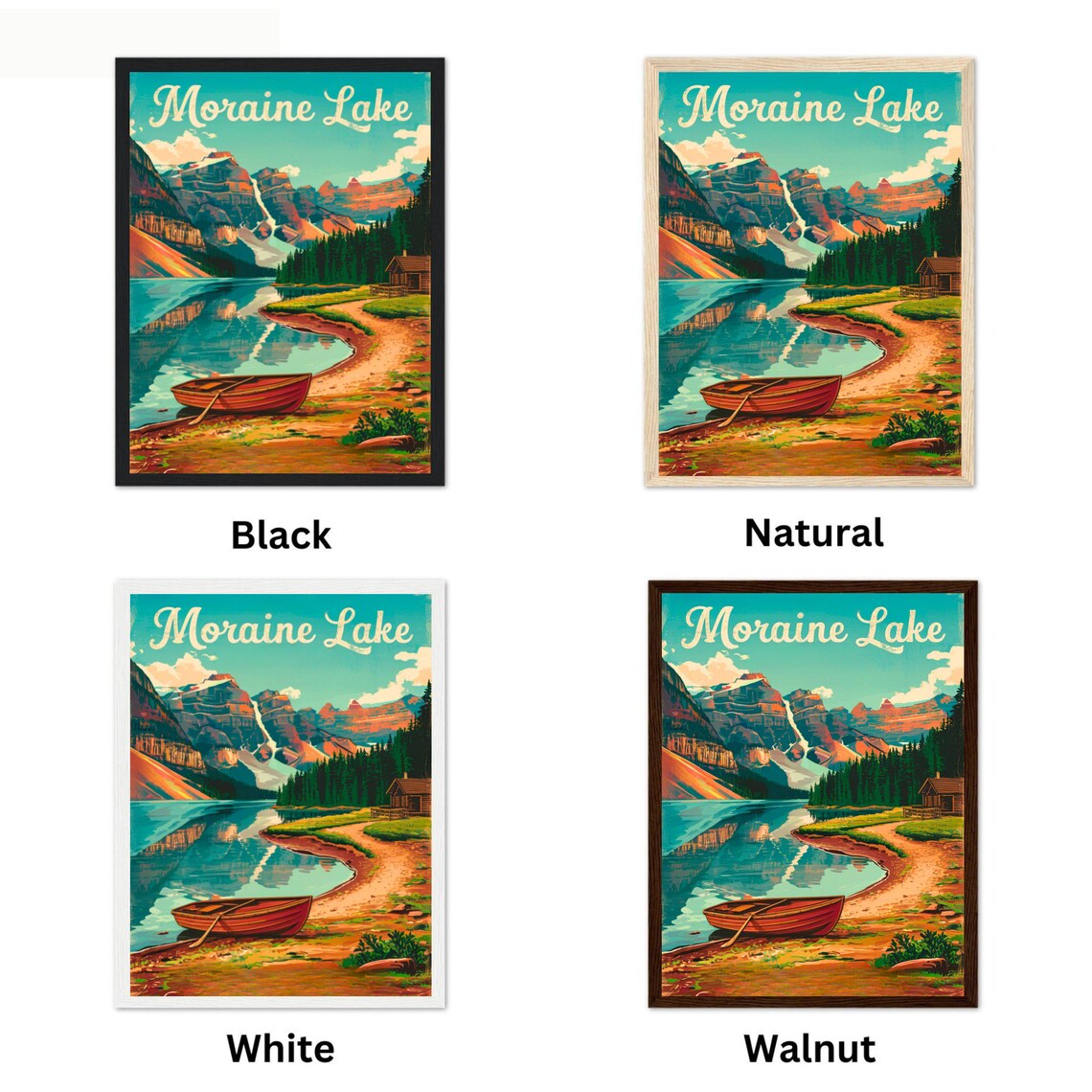 Moraine Lake Vintage Red Canoe Alpine Lake Travel Art Poster - Image 2