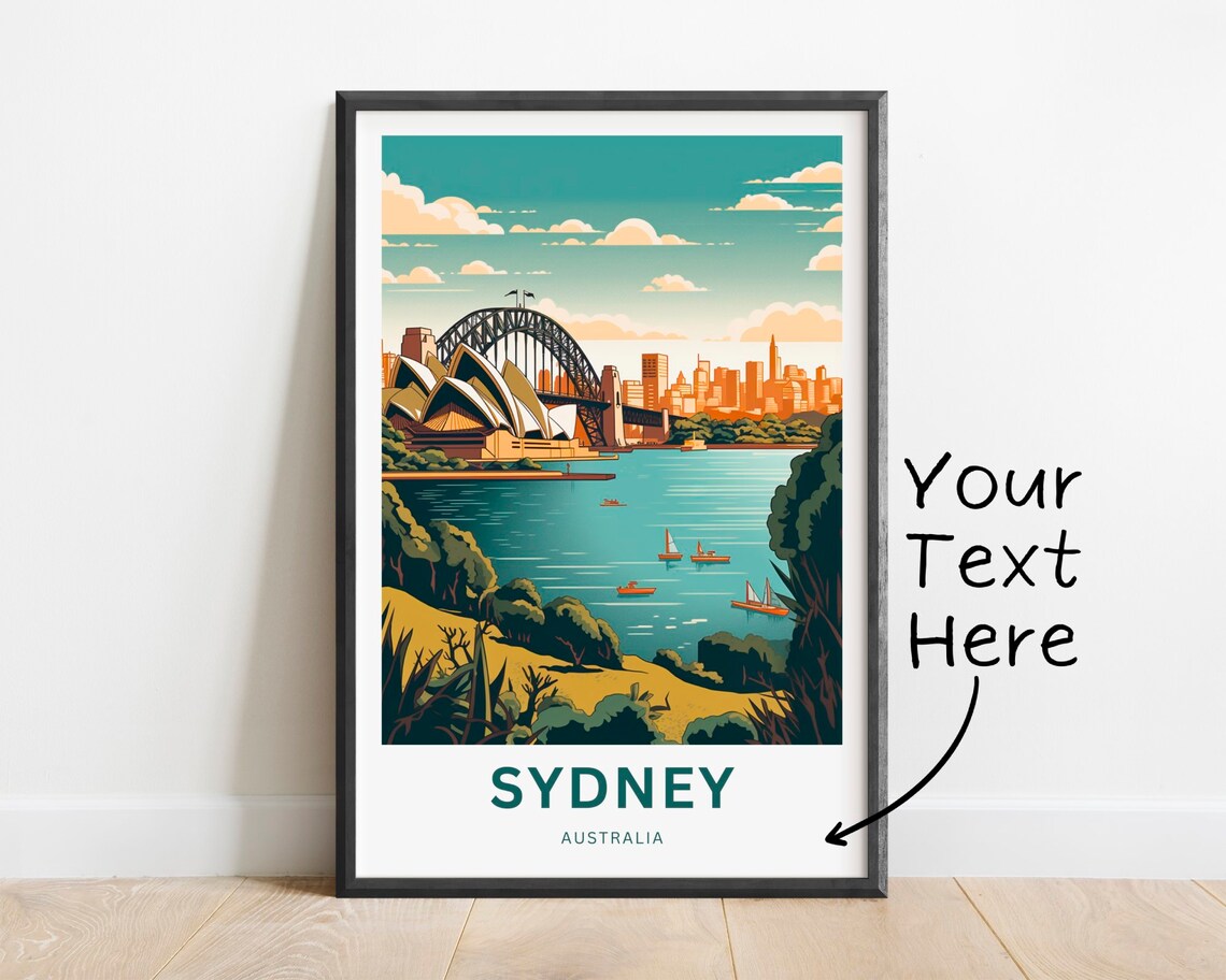 Personalized Sydney Australia Harbour Icons Custom Travel Poster