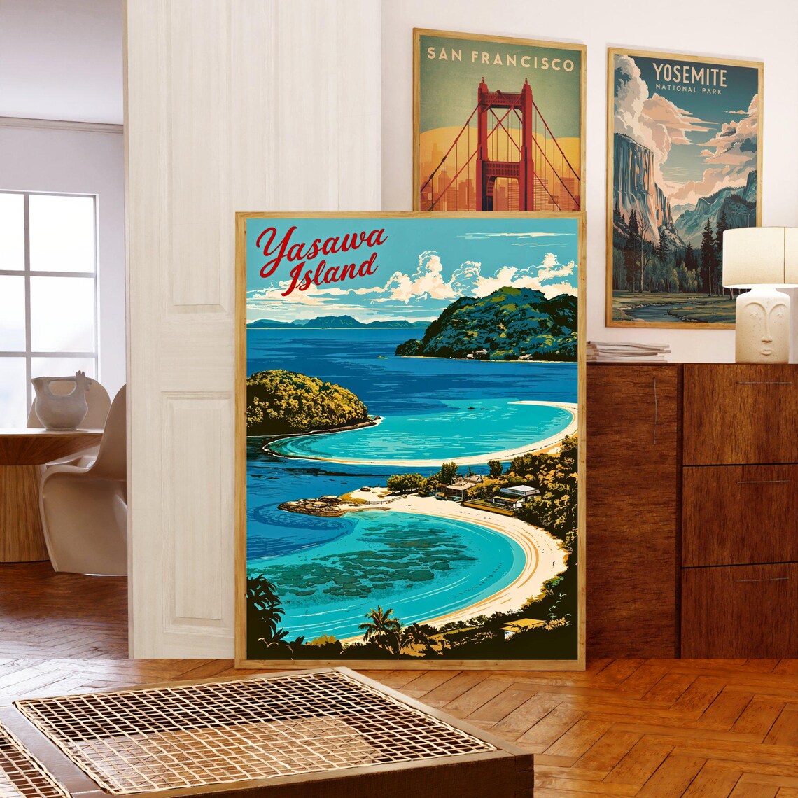Yasawa Island Fiji Turquoise Lagoon Vintage Retro Beach Travel Poster - Image 5