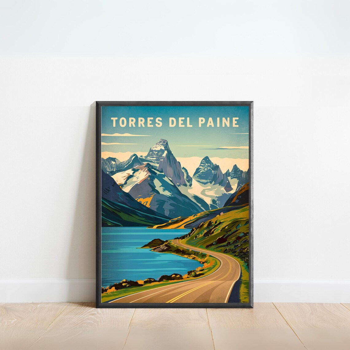 Torres Del Paine Scenic Road Lake Mountains Vintage Travel Poster