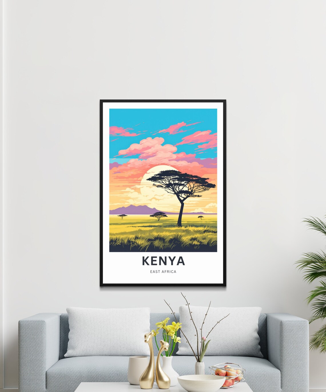Kenya East Africa Lone Acacia Golden Sunset Plains Travel Poster - Image 3