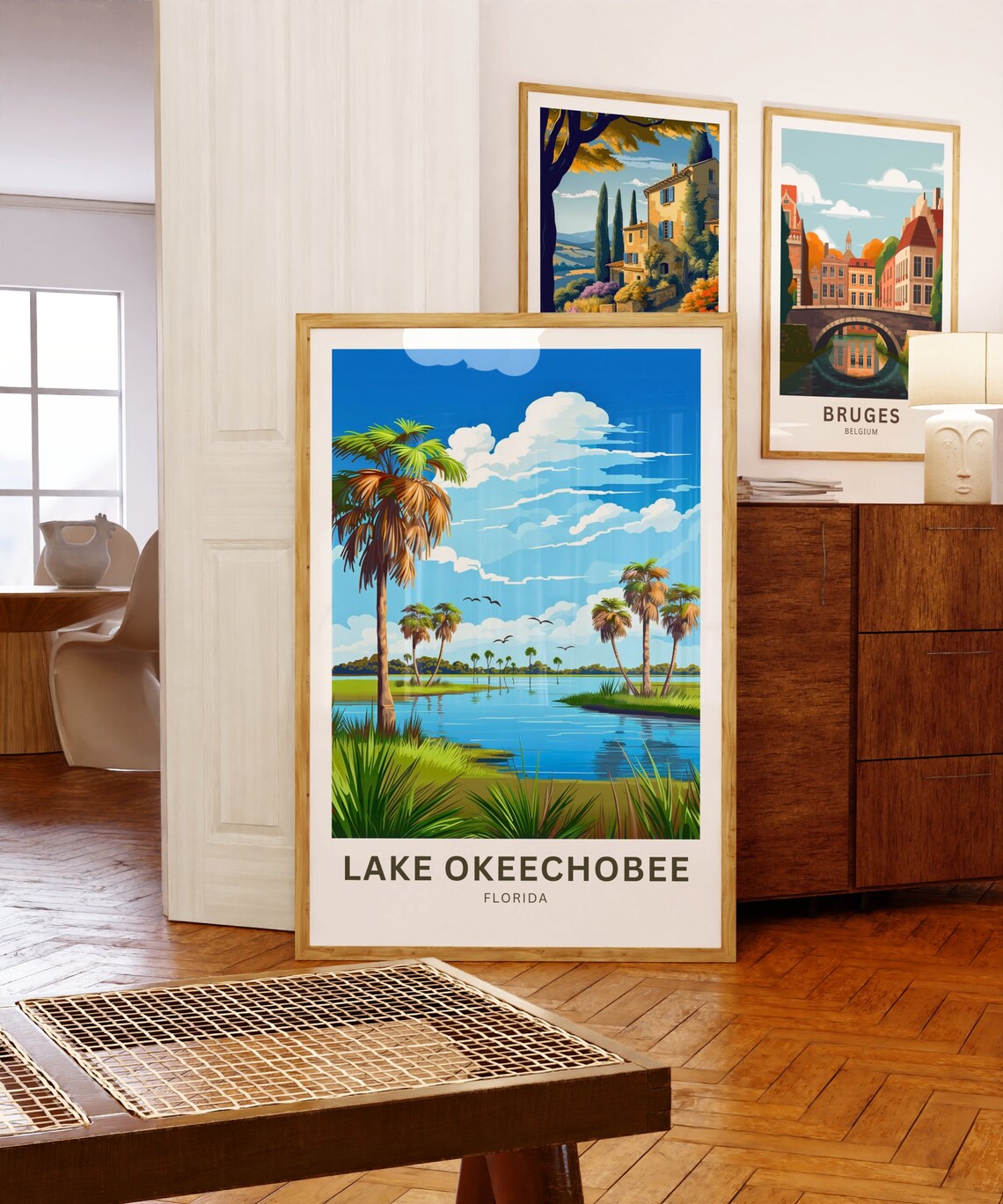 Lake Okeechobee Florida Palm Trees Lakefront Birds Travel Poster - Image 5
